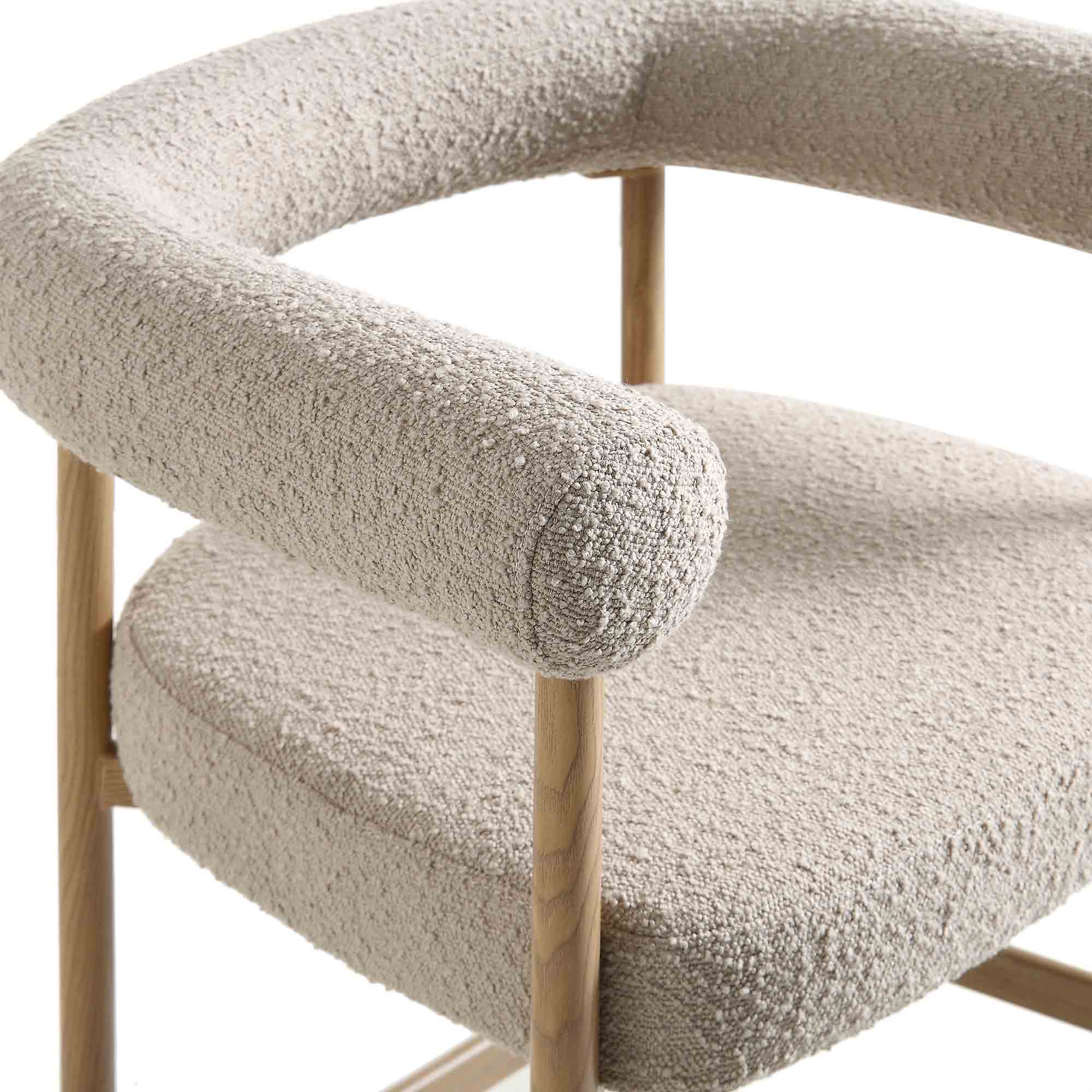Fulbourn Taupe Boucle Counter Stool with Natural Wood Effect Legs - Image 9