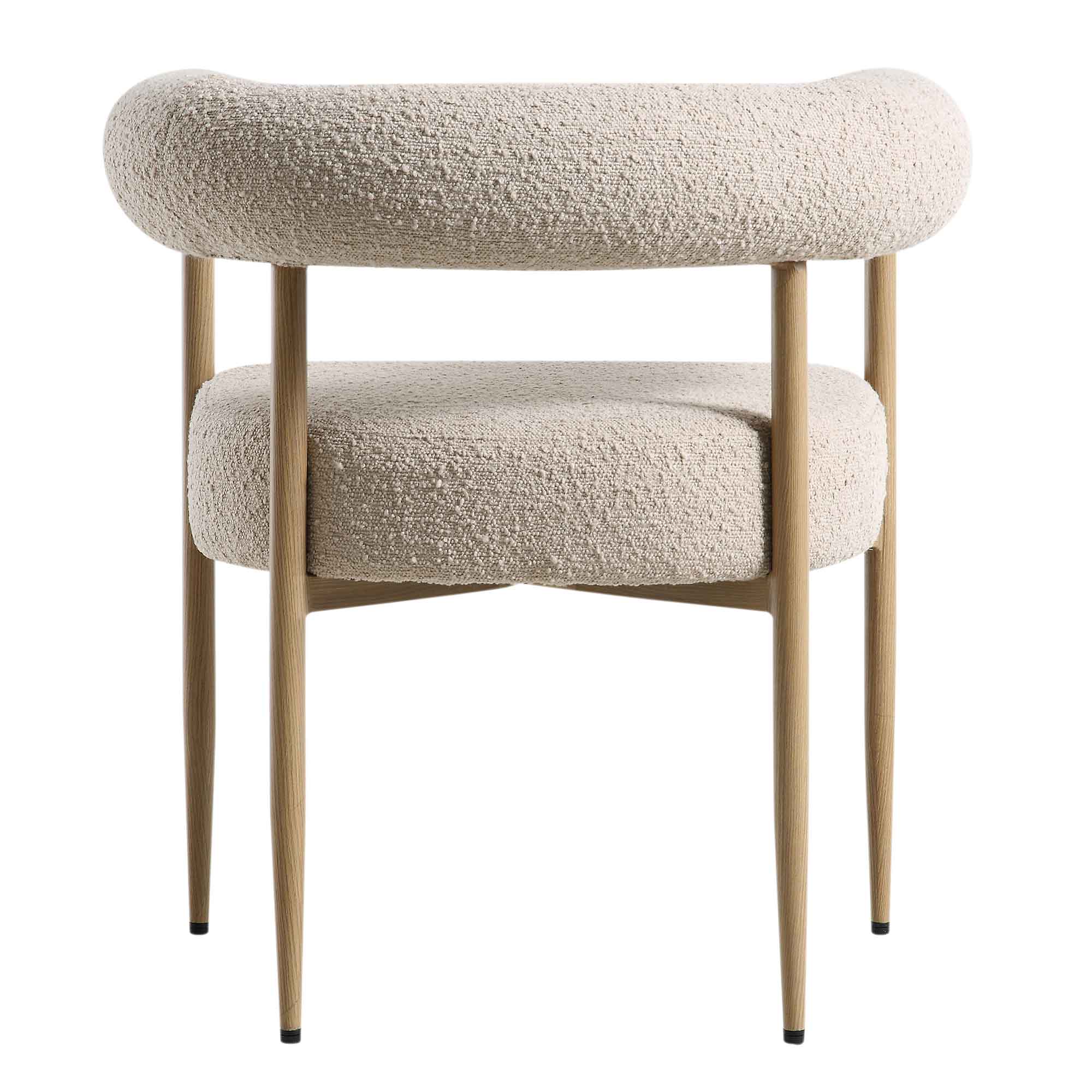 Fulbourn Taupe Boucle Dining Chair with Natural Wood Effect Legs - Image 9