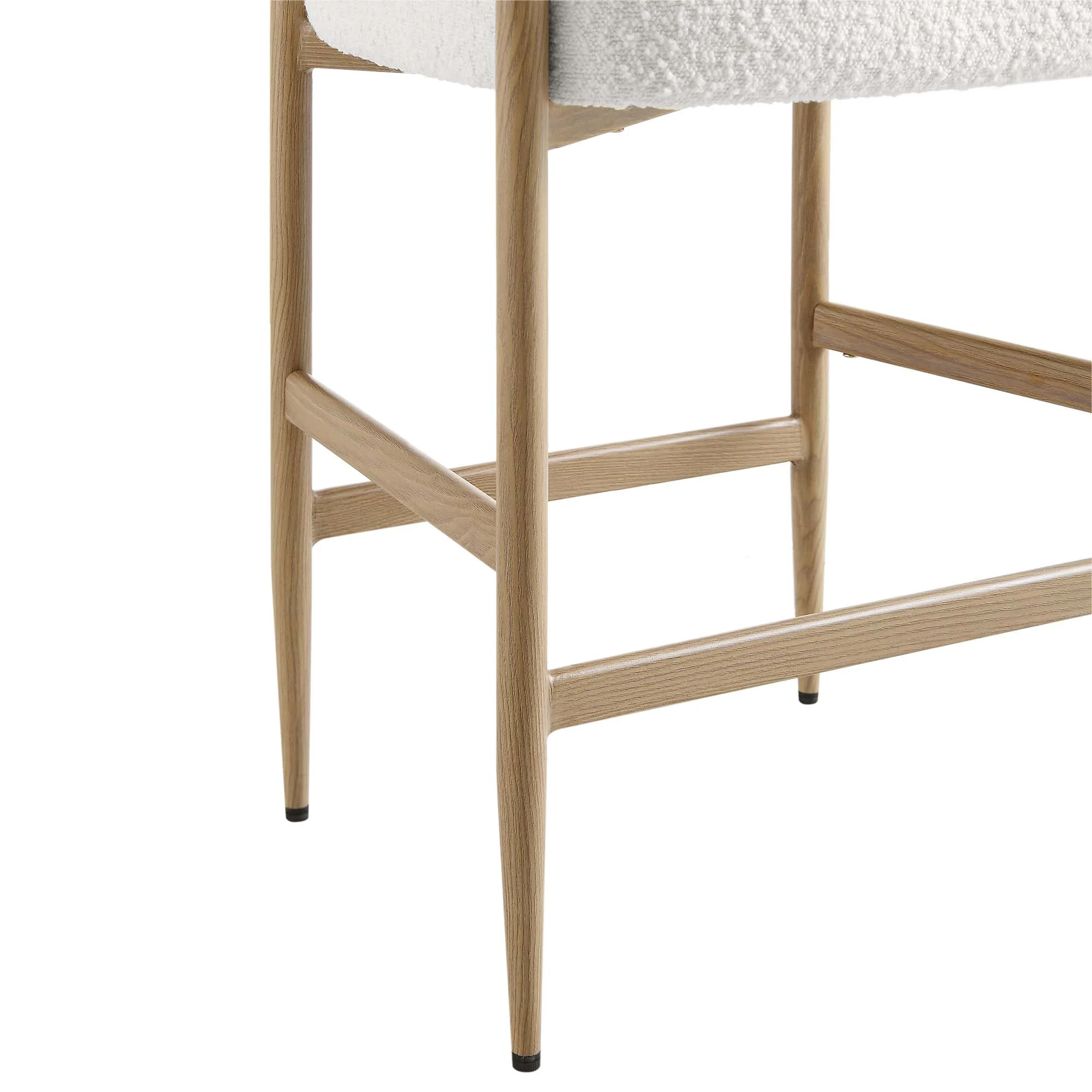 Fulbourn White Boucle Counter Stool with Natural Wood Effect Legs - Image 12