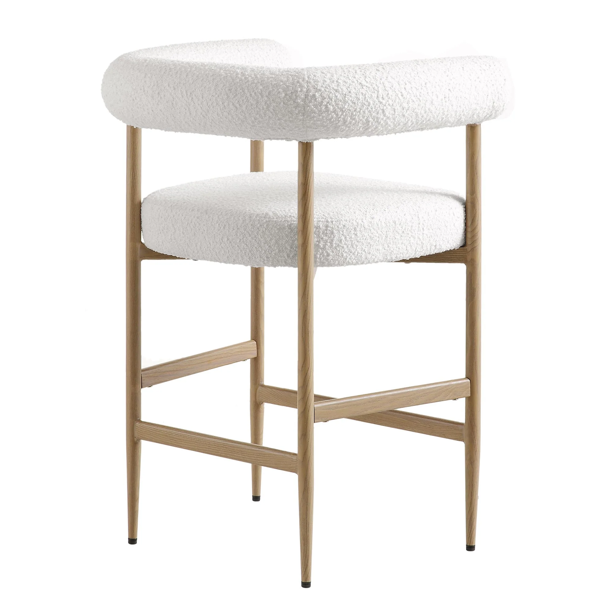 Fulbourn White Boucle Counter Stool with Natural Wood Effect Legs - Image 7