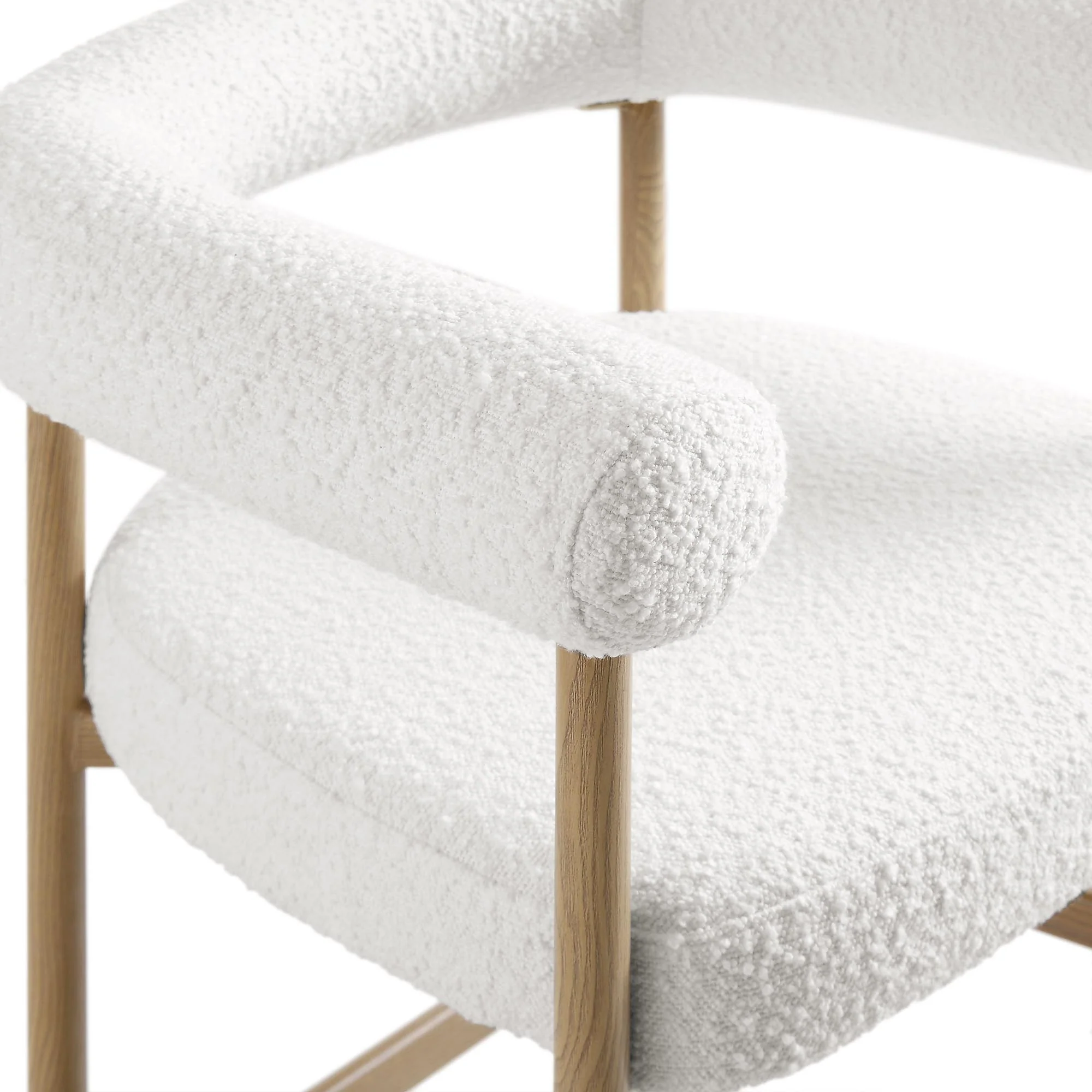Fulbourn White Boucle Counter Stool with Natural Wood Effect Legs - Image 9