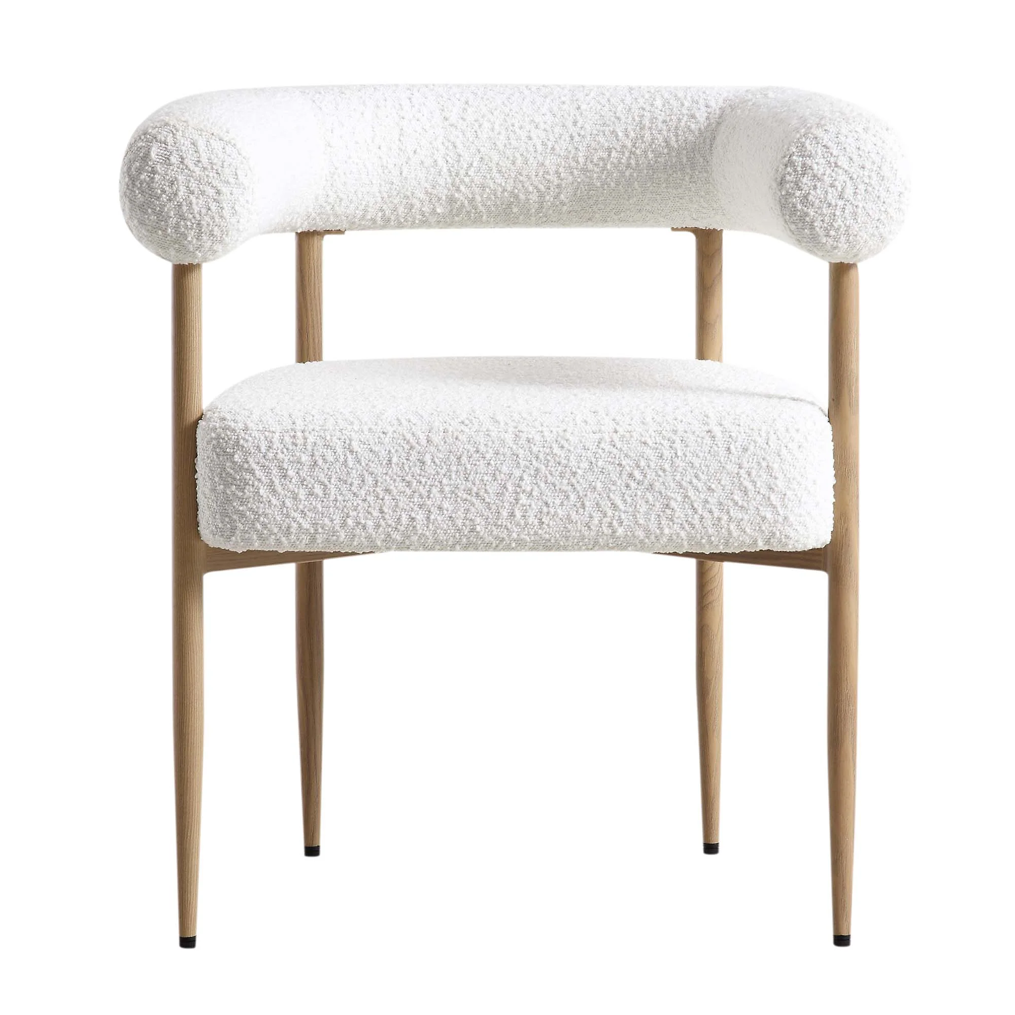 Fulbourn White Boucle Dining Chair with Natural Wood Effect Legs - Image 4