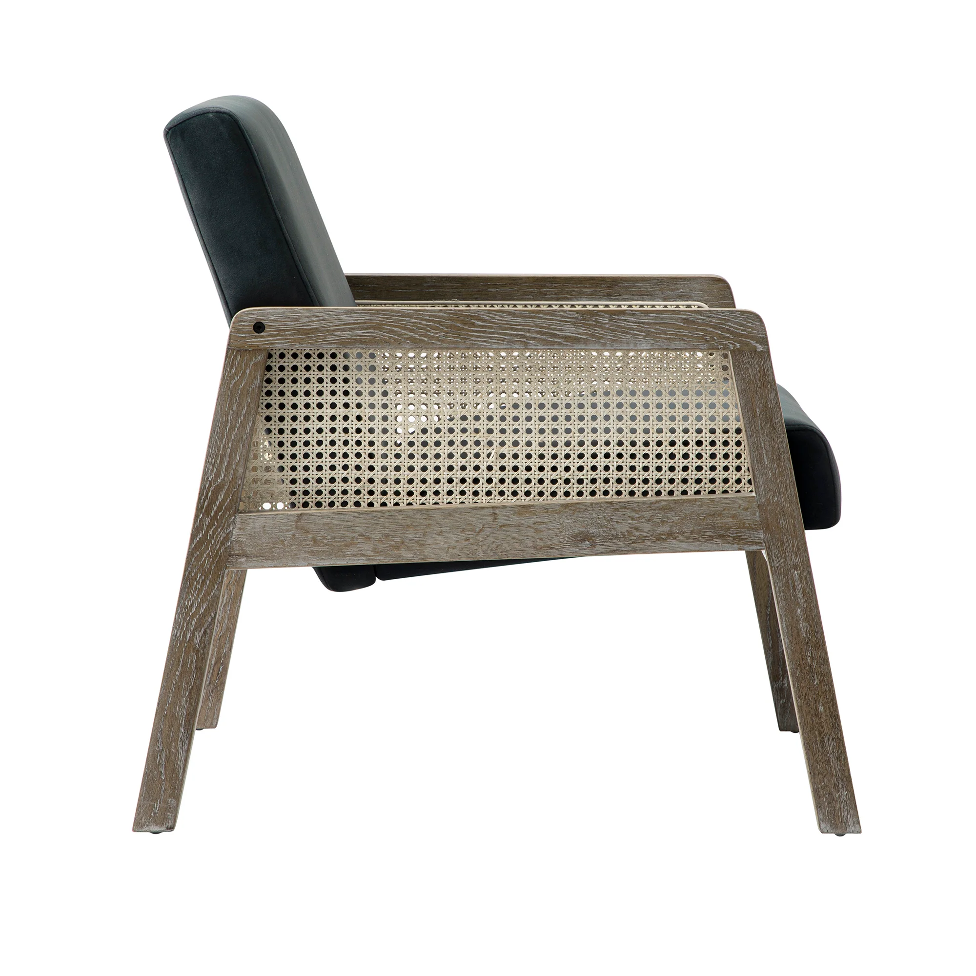 Fyne Aegean Blue Velvet Weathered Oak Frame Rattan Armchair - Image 10