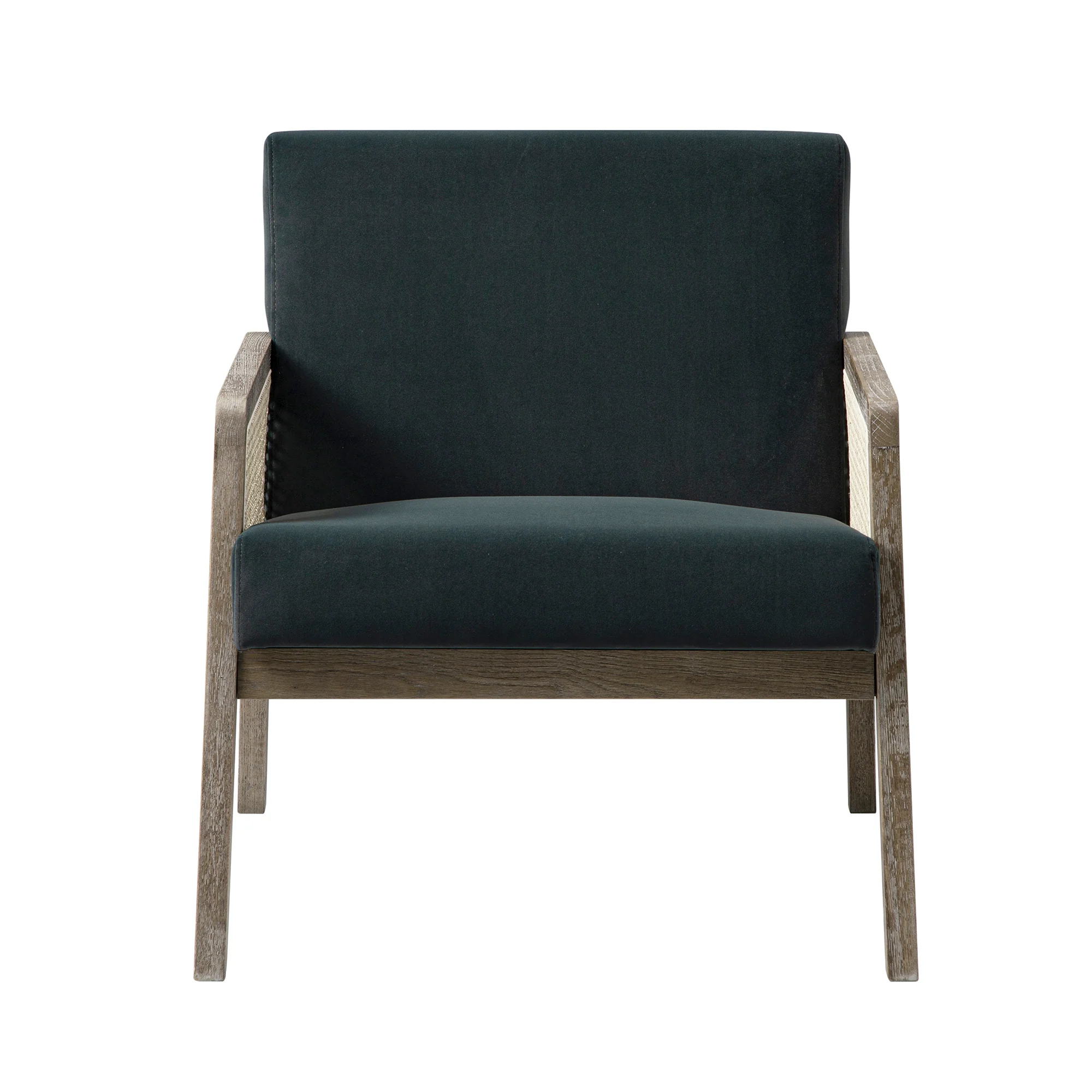 Fyne Aegean Blue Velvet Weathered Oak Frame Rattan Armchair - Image 7
