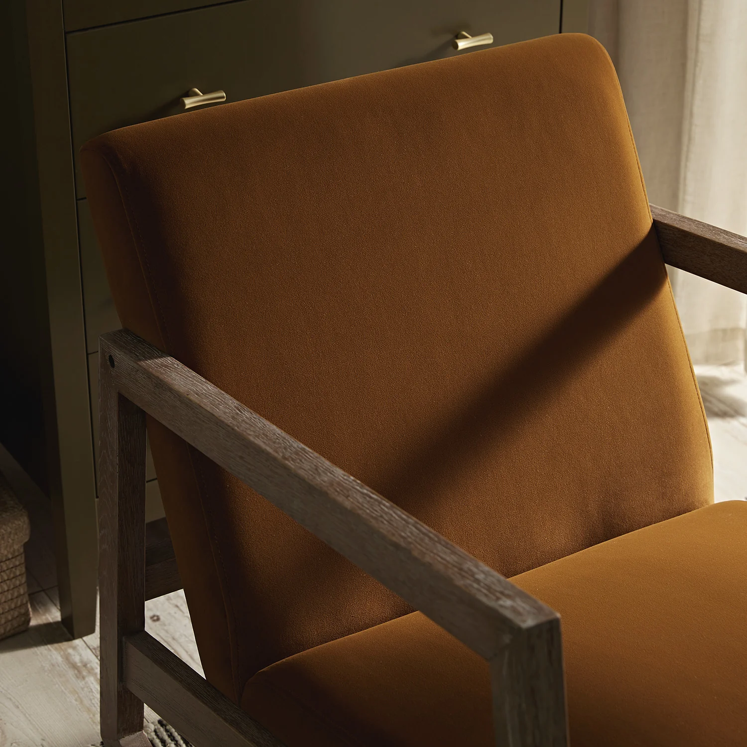 Fyne Cinnamon Velvet Rocking Weathered Oak Armchair - Image 5