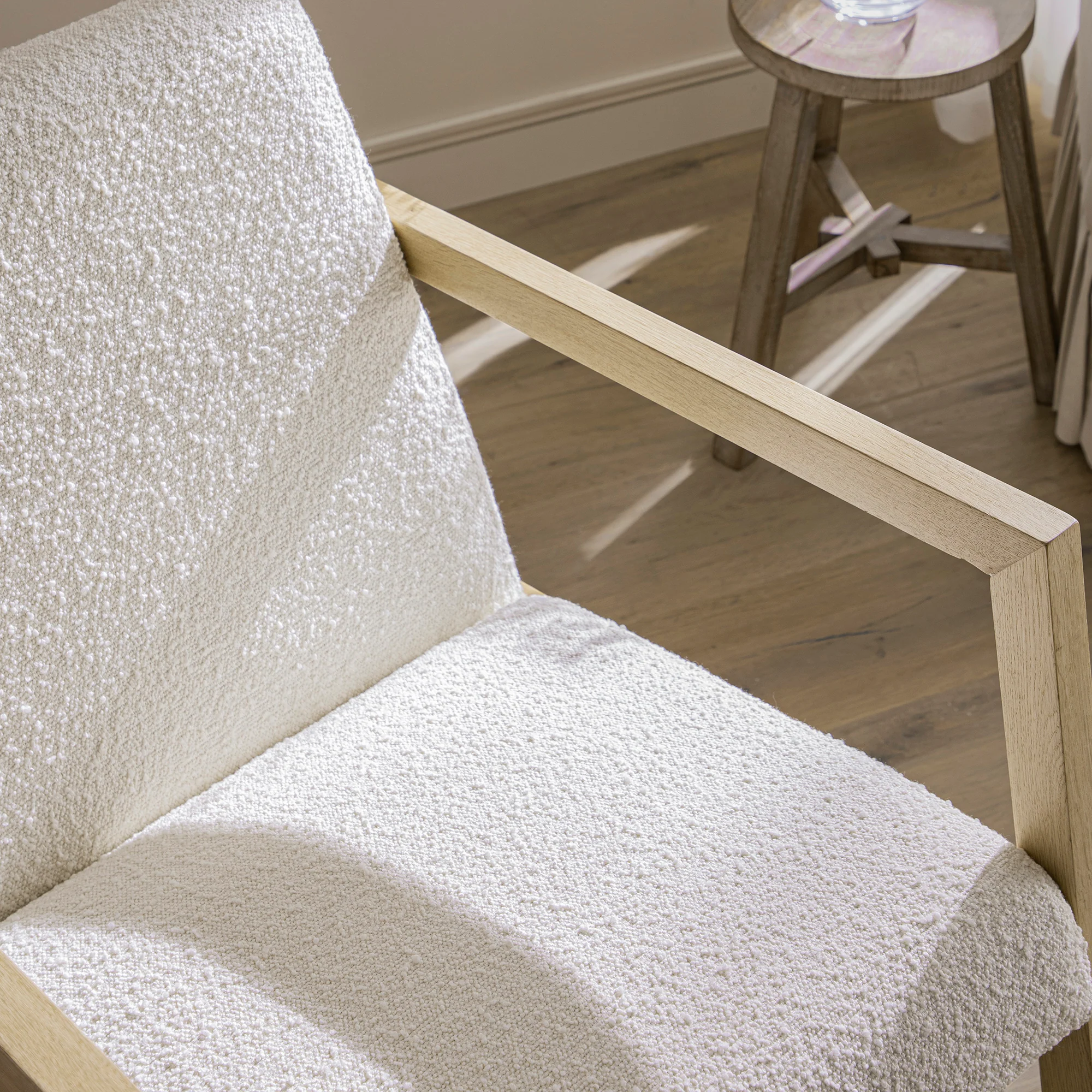 Fyne Ecru Boucle Rocking Natural Oak Armchair - Image 5