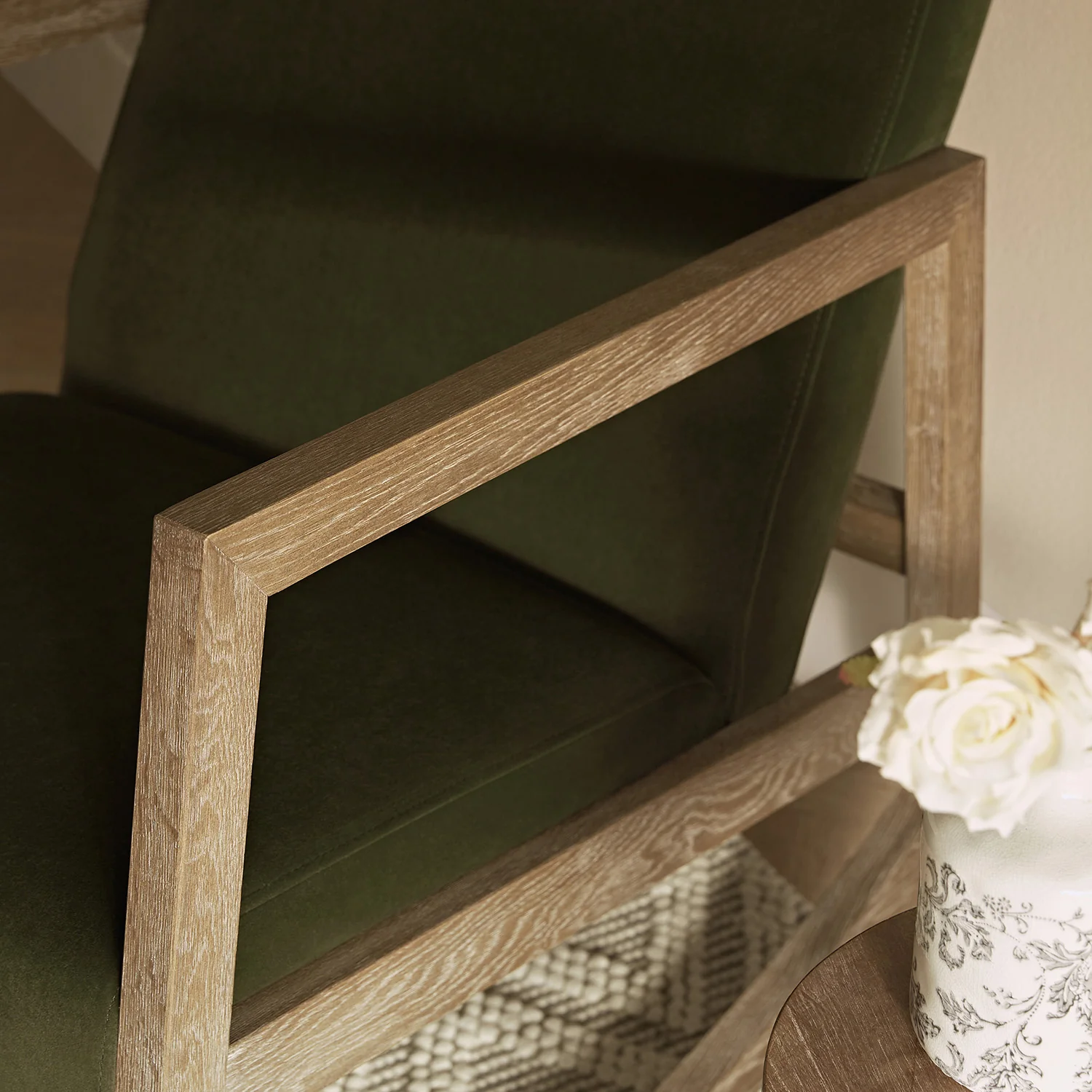 Fyne Moss Green Velvet Rocking Weathered Oak Armchair - Image 6