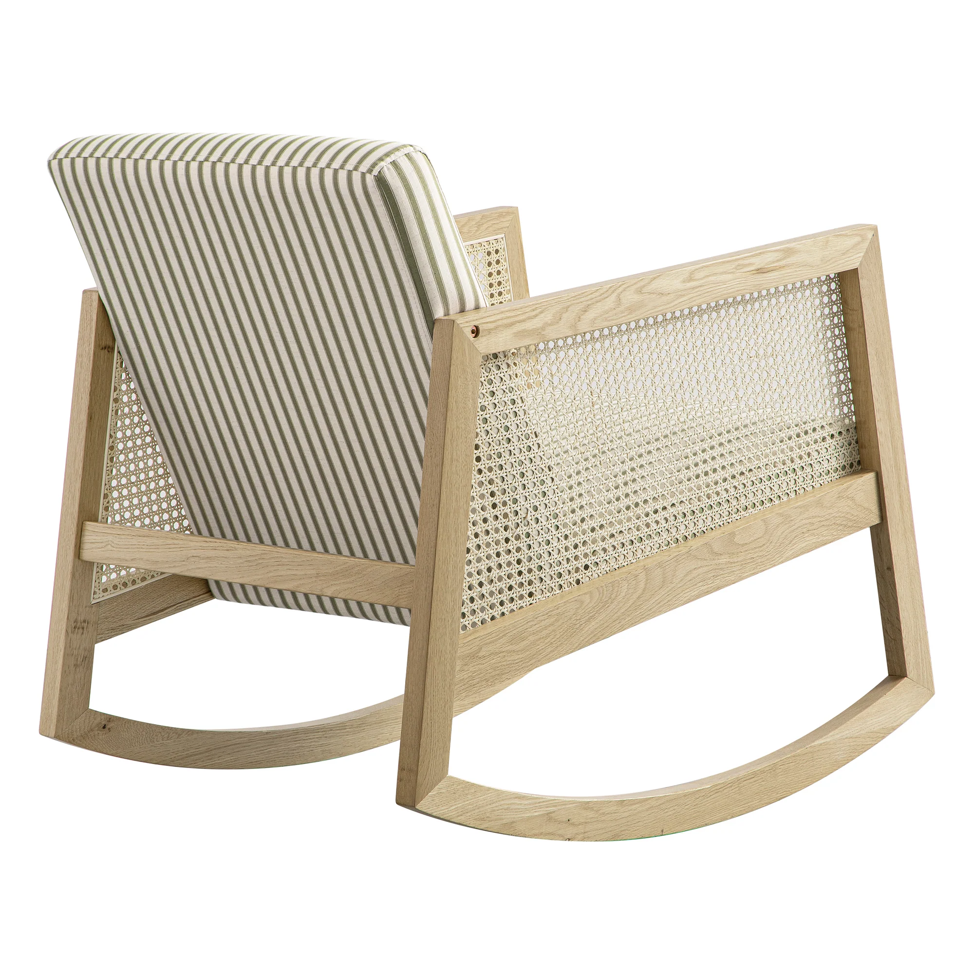 Fyne Sage Striped Linen Blend Natural Oak Armchair with Rattan Armrests - Image 10