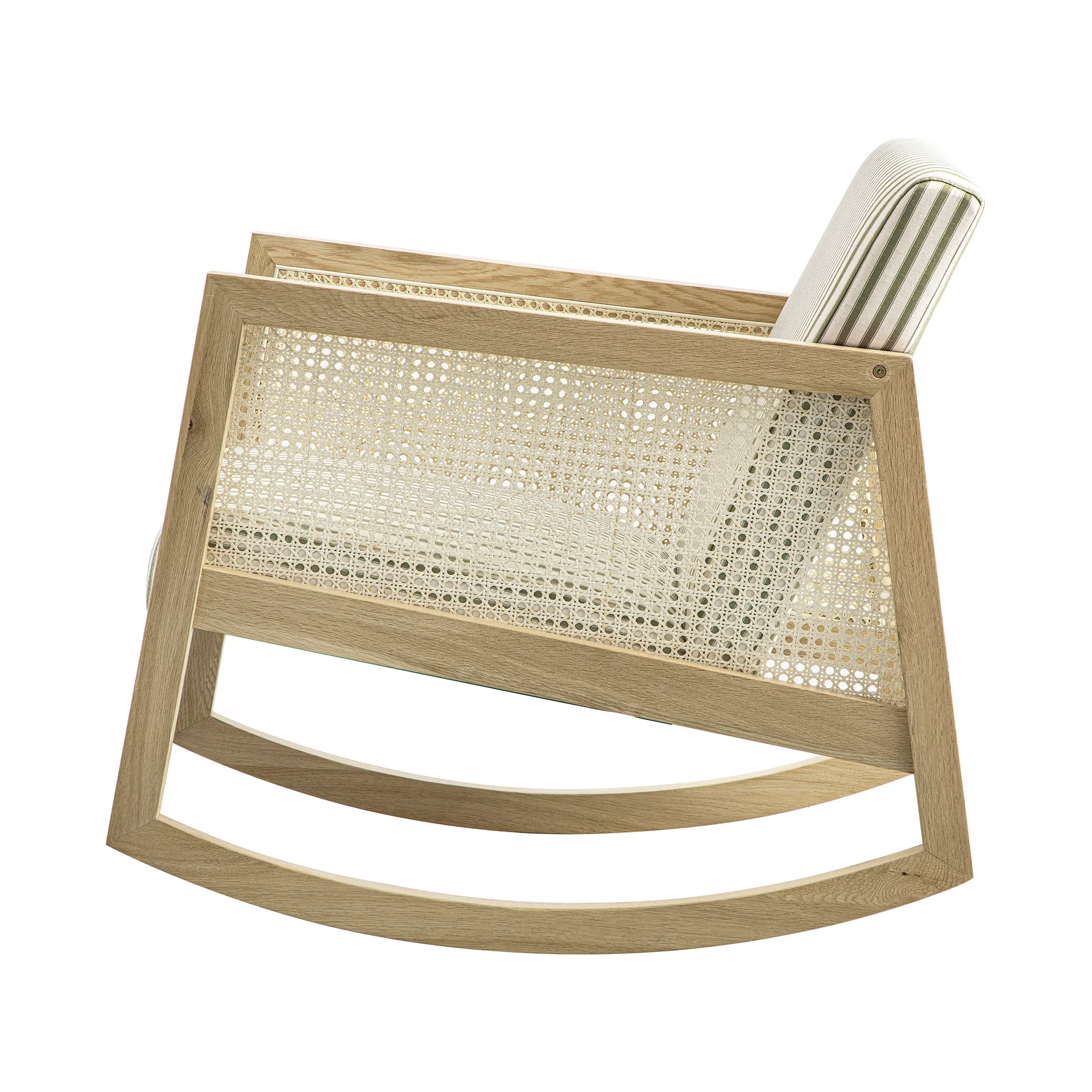 Fyne Sage Striped Linen Blend Natural Oak Armchair with Rattan Armrests - Image 11