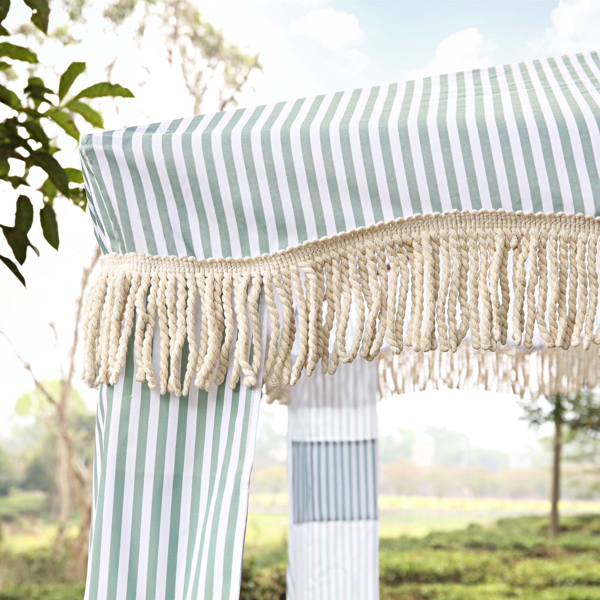 Gabriel Sage Green and White Striped Fringed Cabana - Image 2