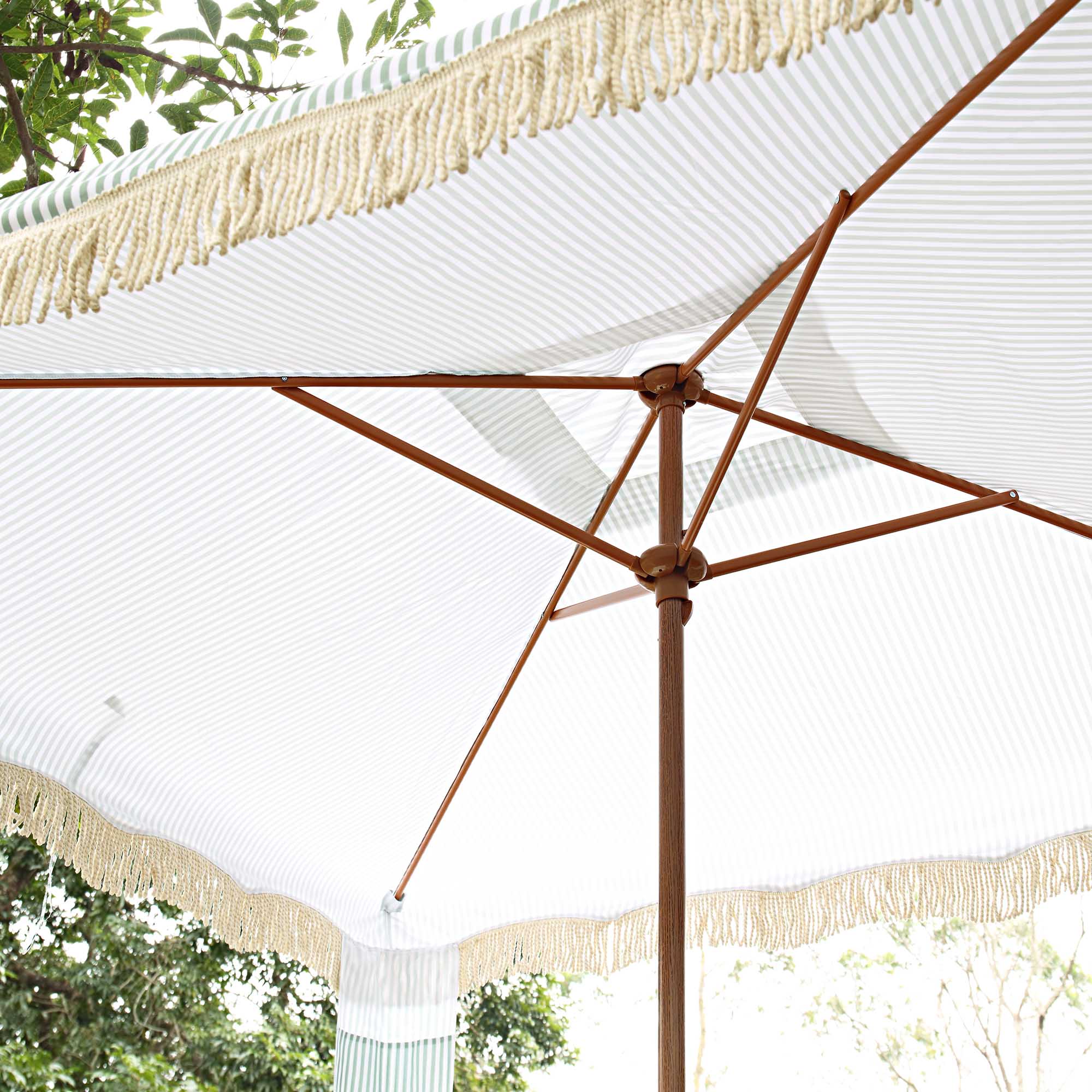 Gabriel Sage Green and White Striped Fringed Cabana - Image 3