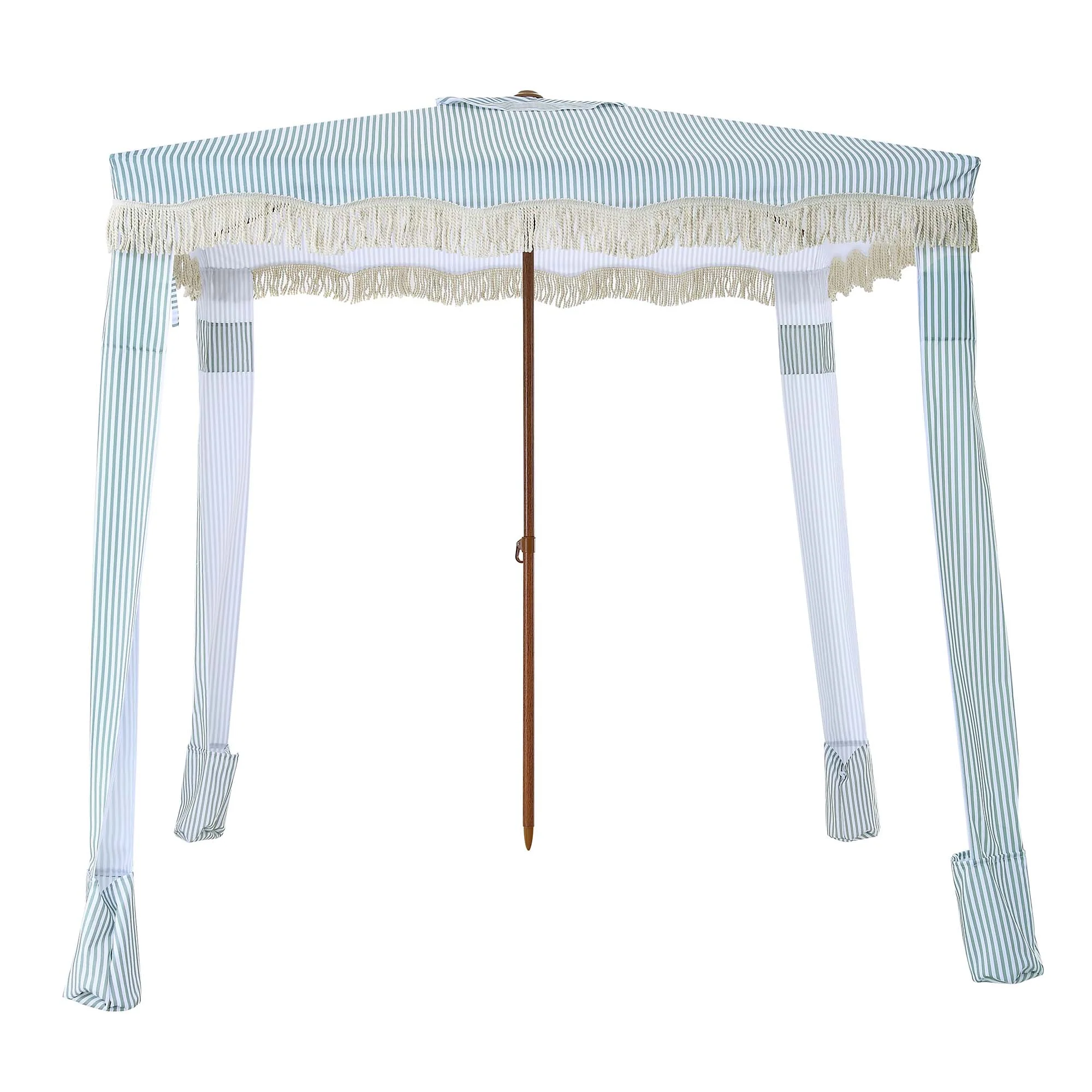 Gabriel Sage Green and White Striped Fringed Cabana - Image 4