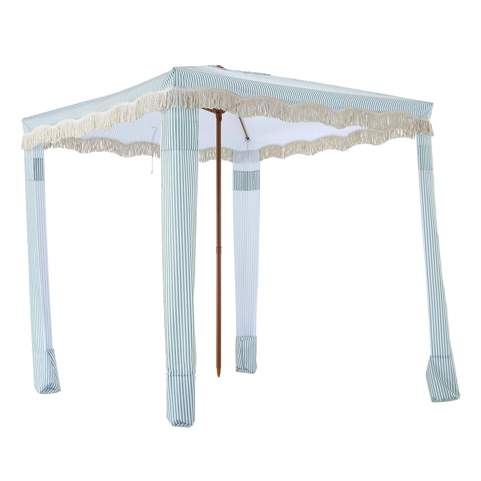 Gabriel Sage Green and White Striped Fringed Cabana - Image 5