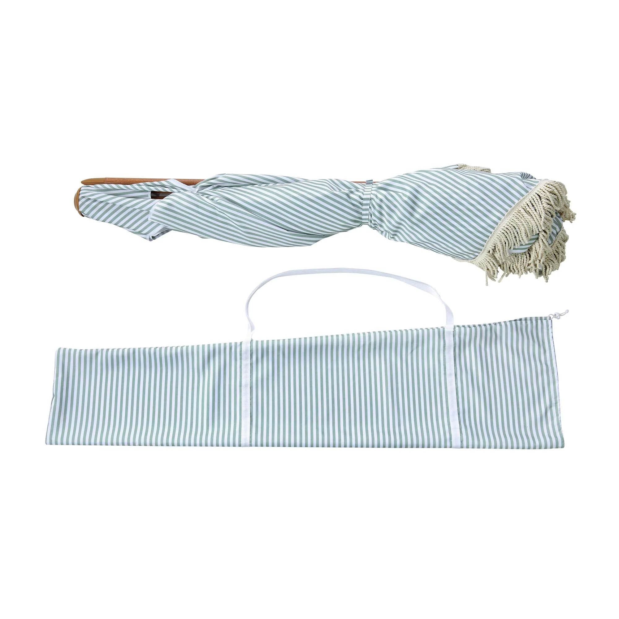 Gabriel Sage Green and White Striped Fringed Cabana - Image 7