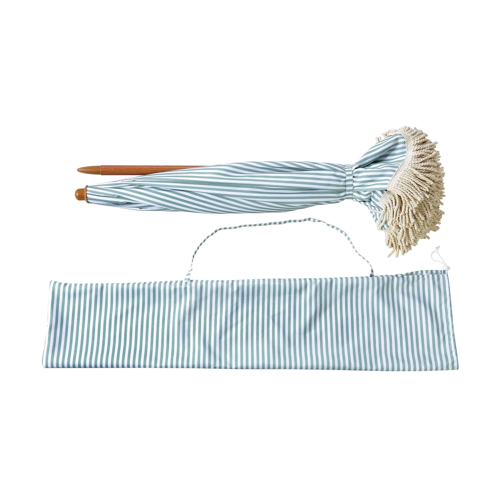 Gabriel Sage Green and White Striped Fringed Parasol with Tilt - Image 10