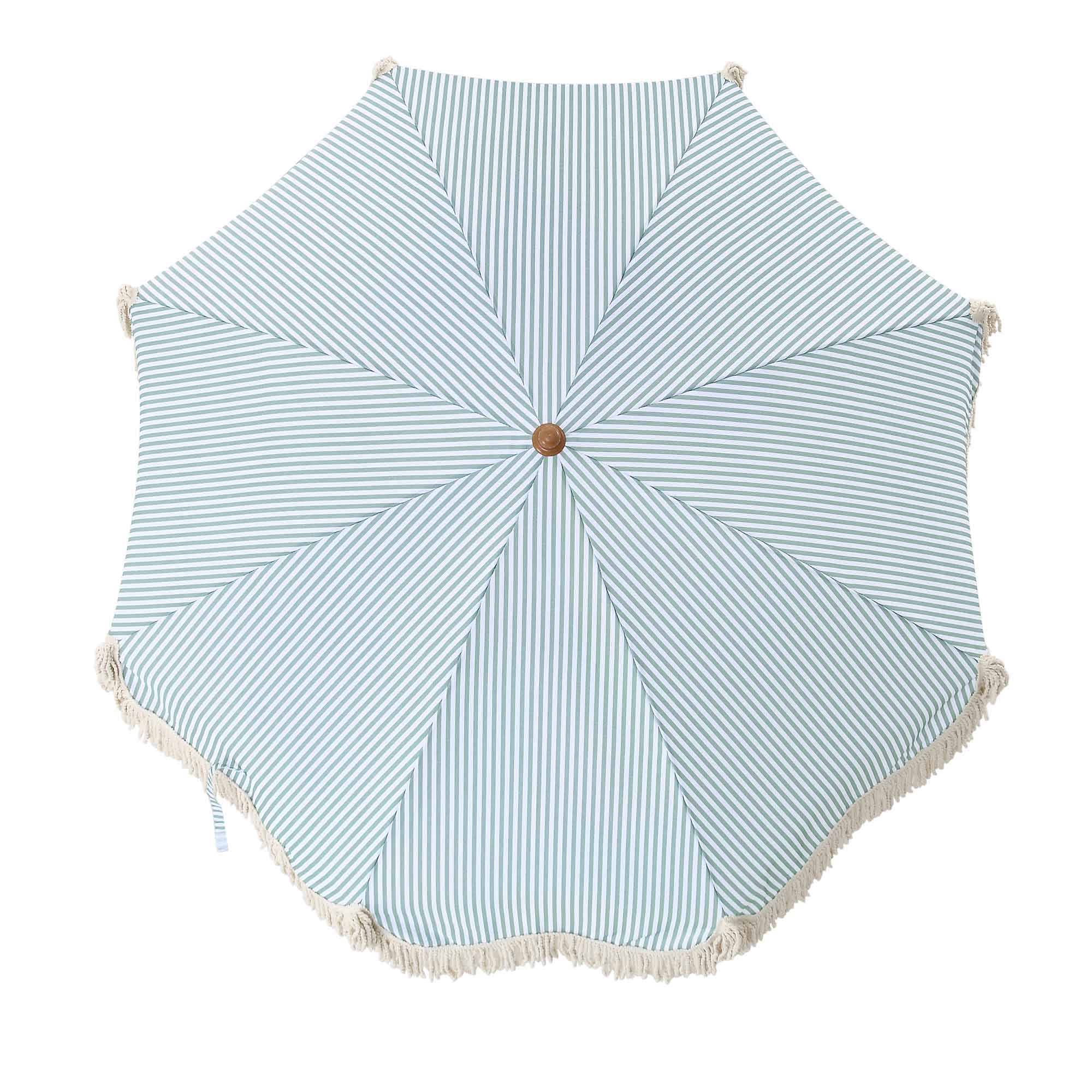 Gabriel Sage Green and White Striped Fringed Parasol with Tilt - Image 7