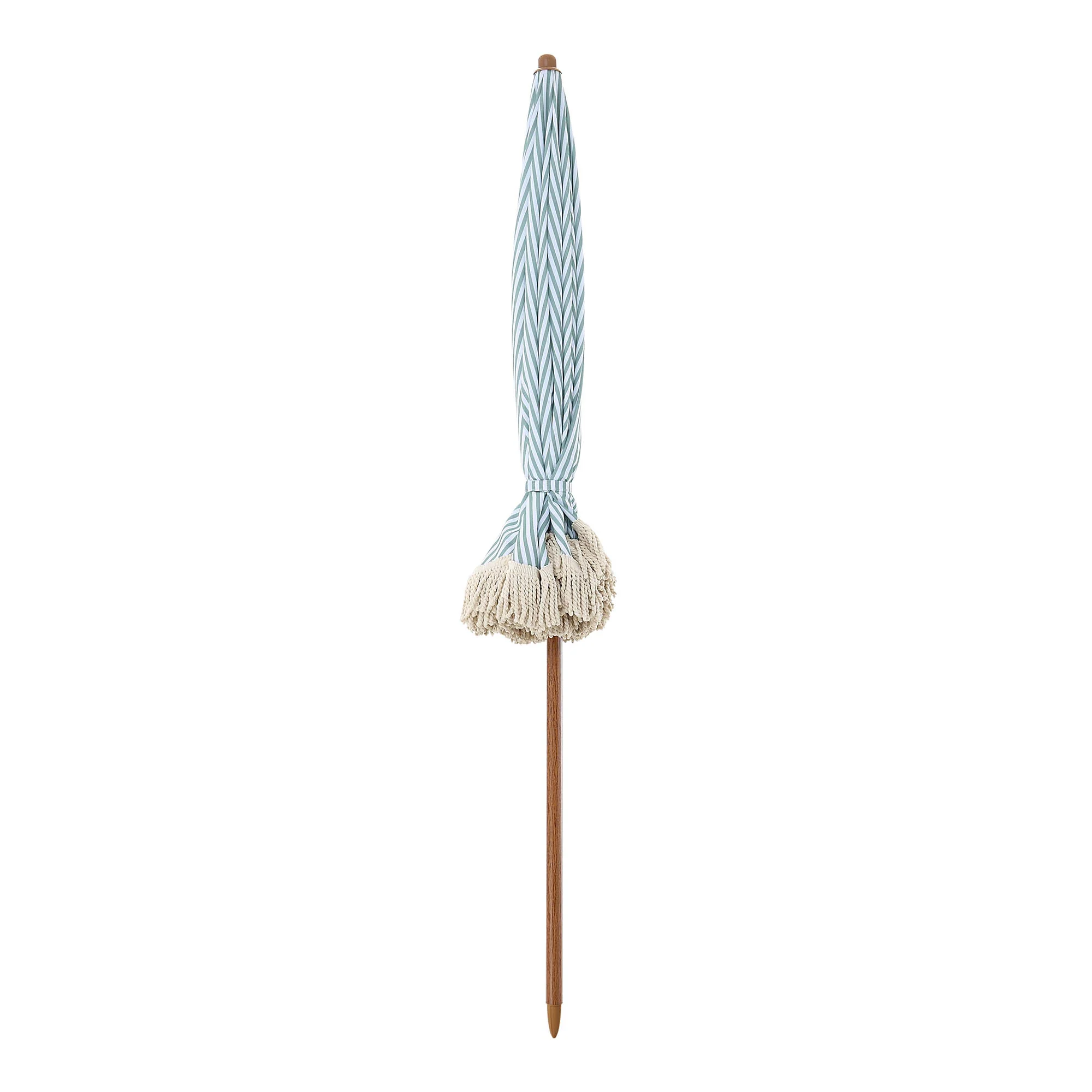 Gabriel Sage Green and White Striped Fringed Parasol with Tilt - Image 8