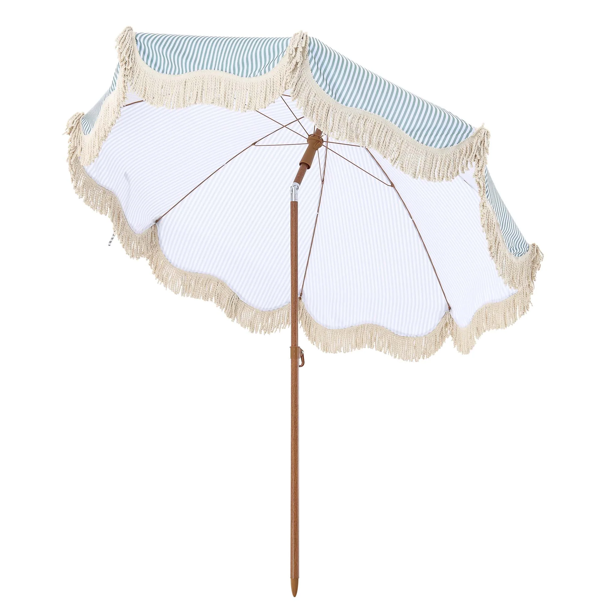 Gabriel Sage Green and White Striped Fringed Parasol with Tilt - Image 9