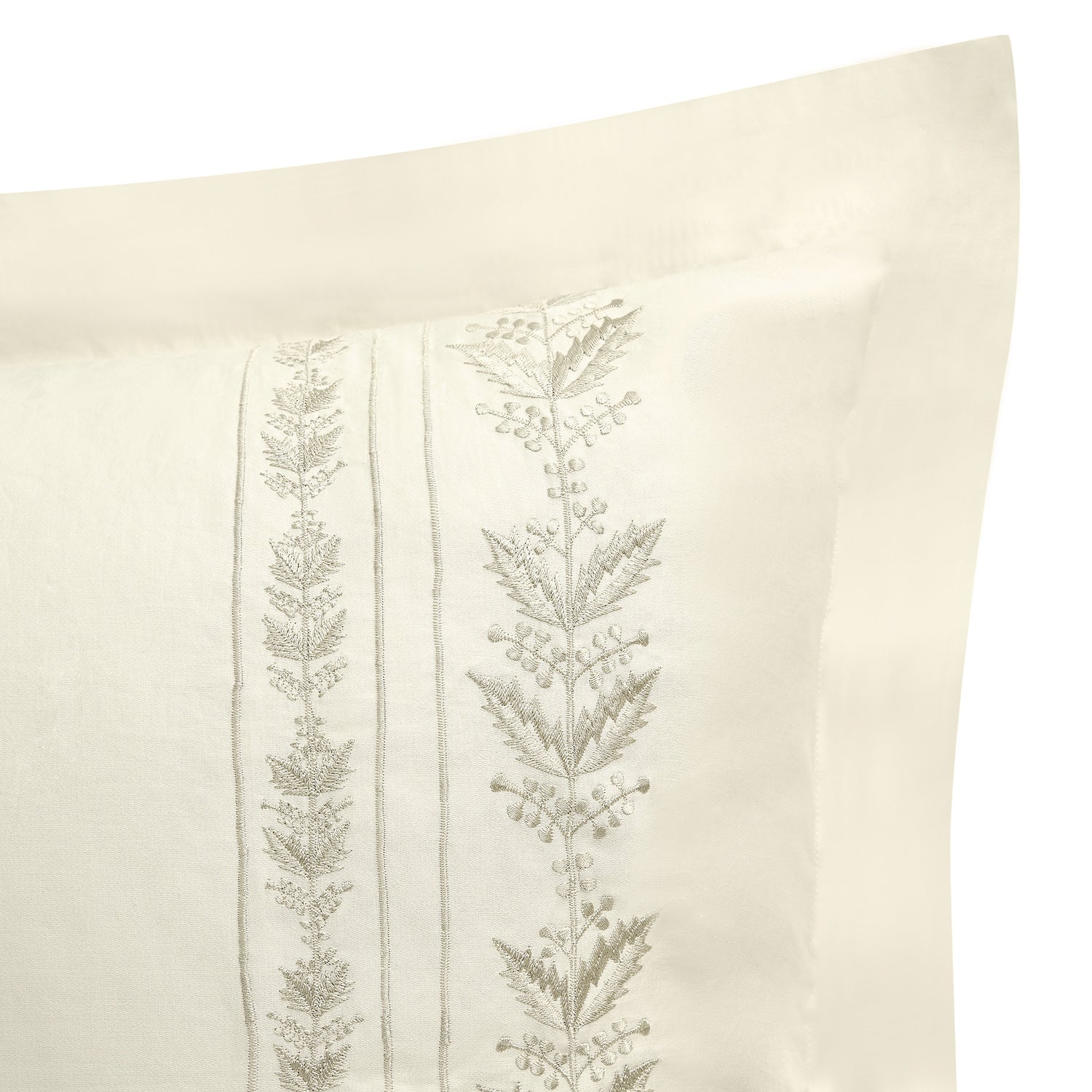 Gabrielle Ivory Leaf Embroidered 600 Thread Count Cotton Sateen Continental Square Pillowcases - Pair - Image 2