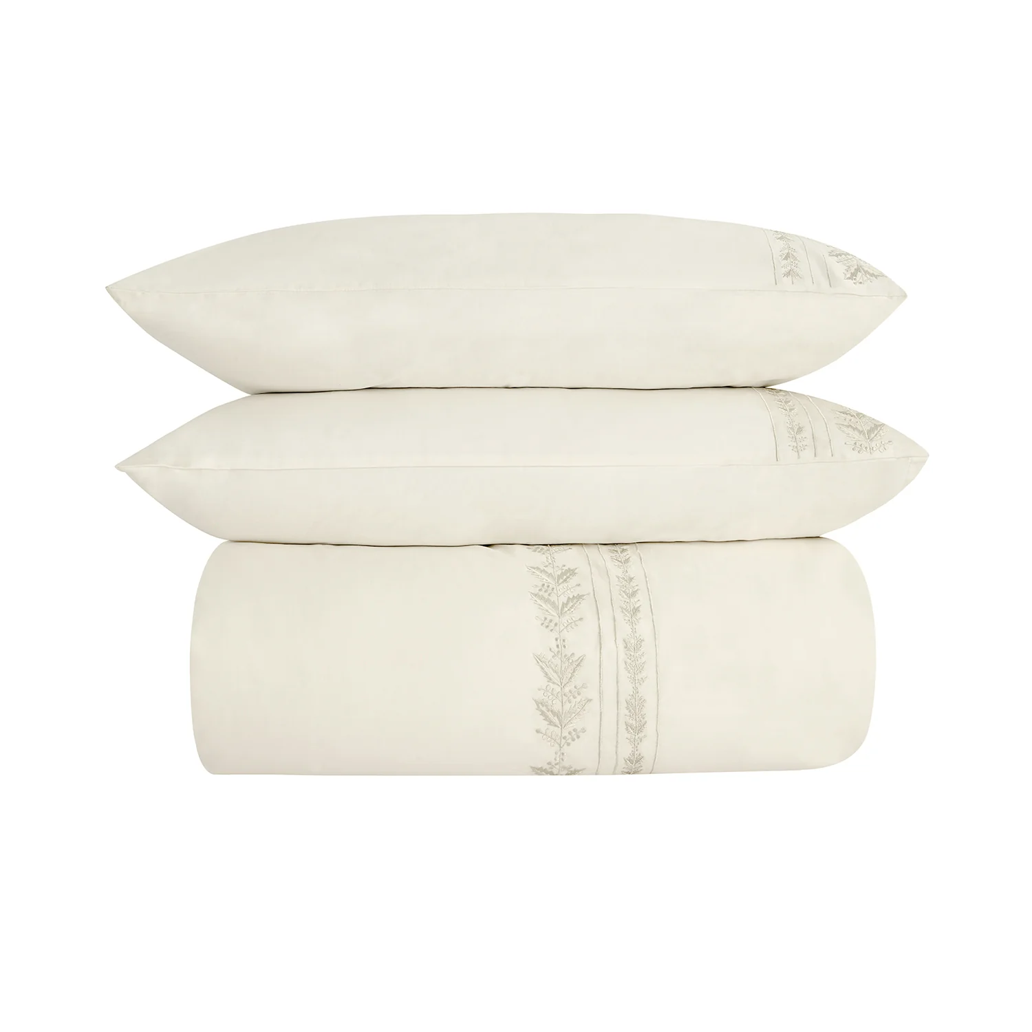 Gabrielle Ivory Leaf Embroidered 600 Thread Count Cotton Sateen Duvet Set - Image 2