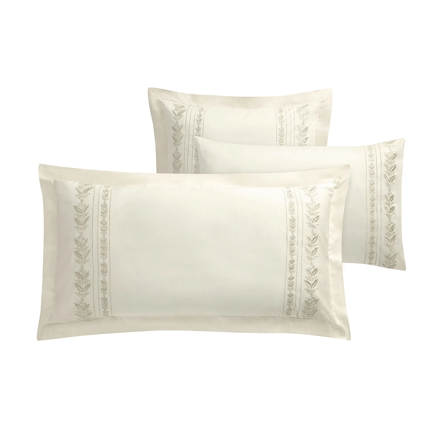 Gabrielle Ivory Leaf Embroidered 600 Thread Count Cotton Sateen King Size Oxford Pillowcases - Pair - Image 3