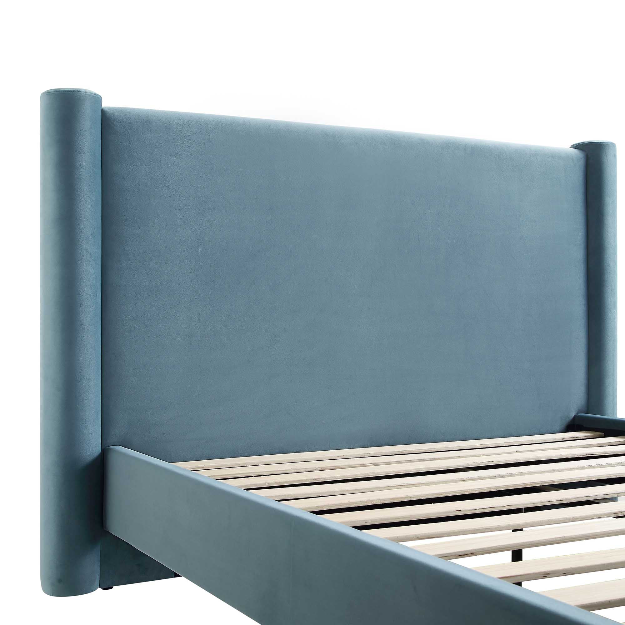 Galerie Misty Blue Velvet Pillar Upholstered Bed - Image 10