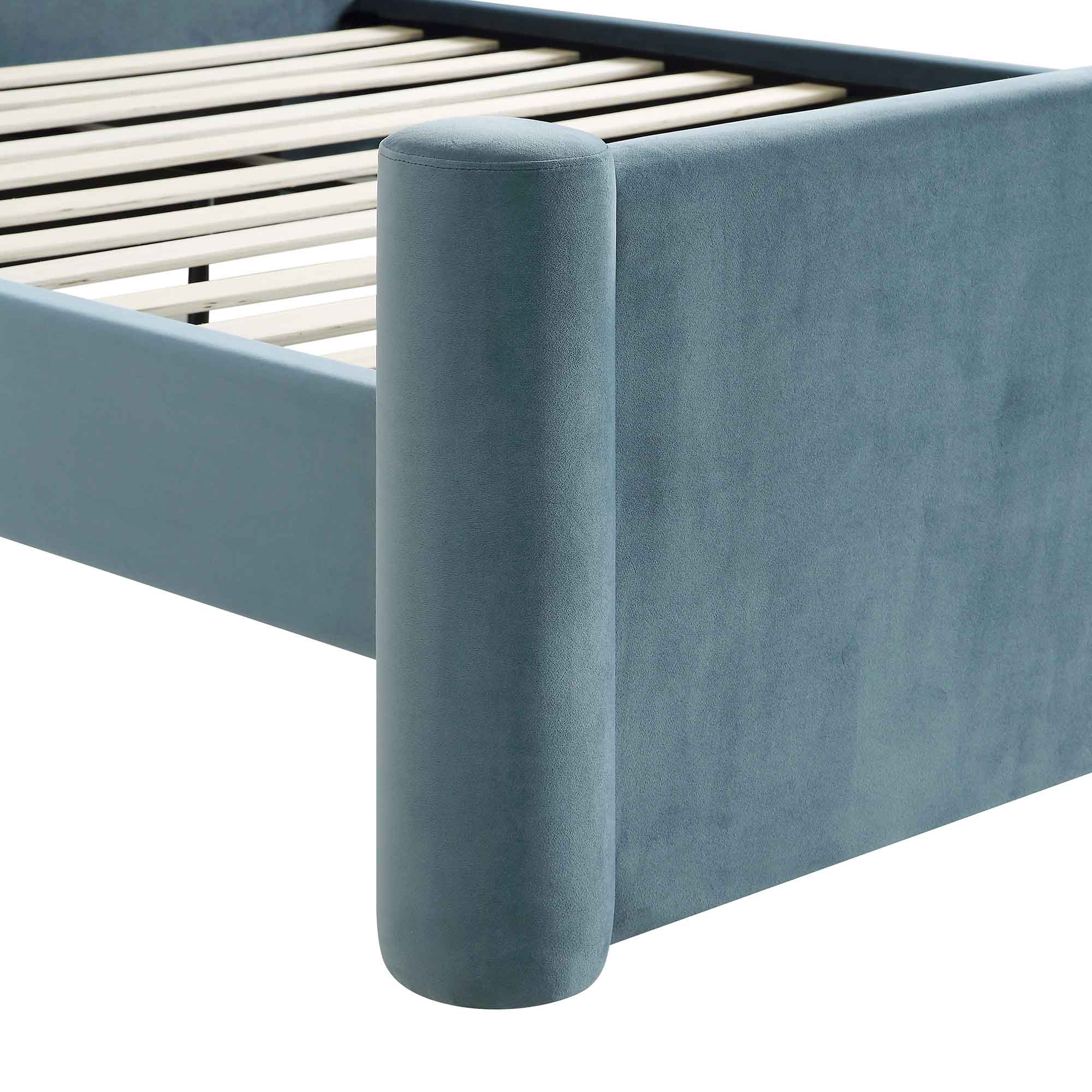 Galerie Misty Blue Velvet Pillar Upholstered Bed - Image 12