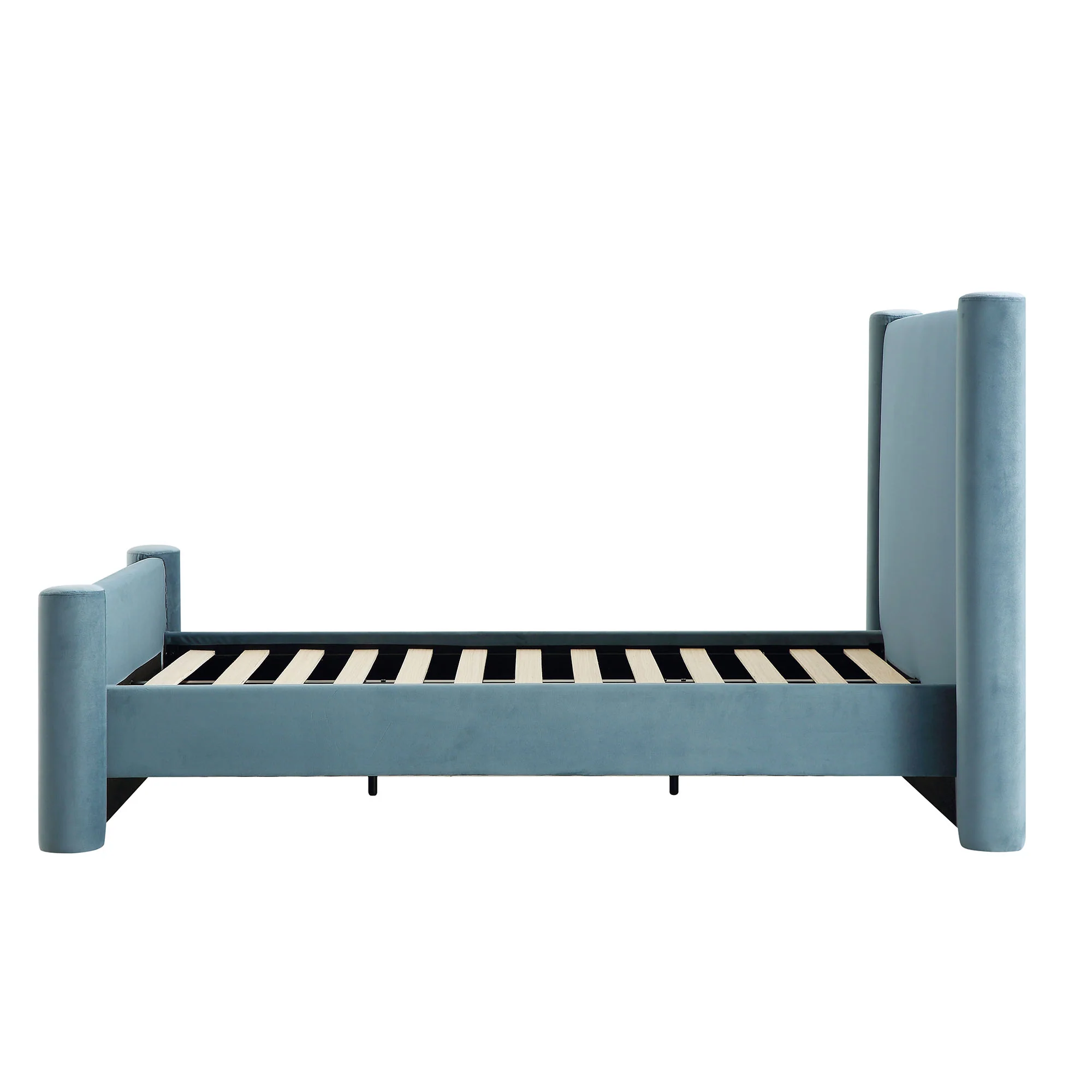 Galerie Misty Blue Velvet Pillar Upholstered Bed - Image 8