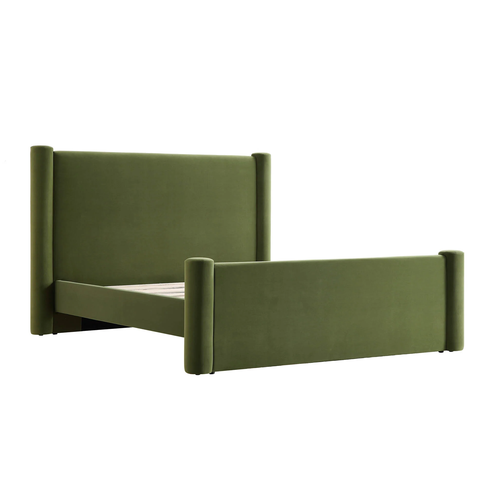 Galerie Moss Green Velvet Pillar Upholstered Bed - Image 4