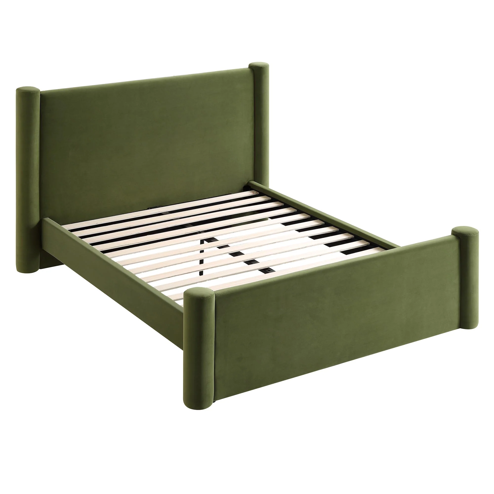 Galerie Moss Green Velvet Pillar Upholstered Bed - Image 7