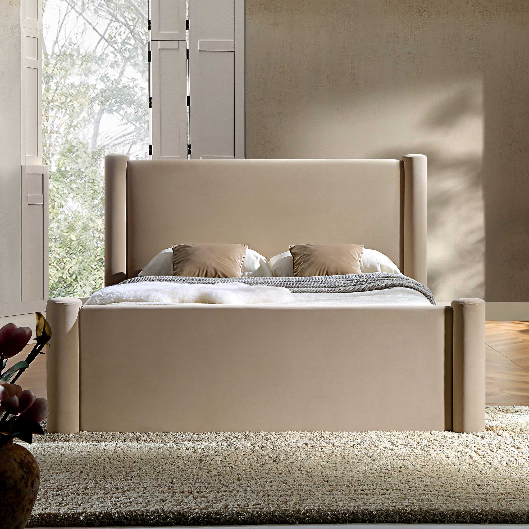Galerie Taupe Velvet Pillar Upholstered Bed - Image 2