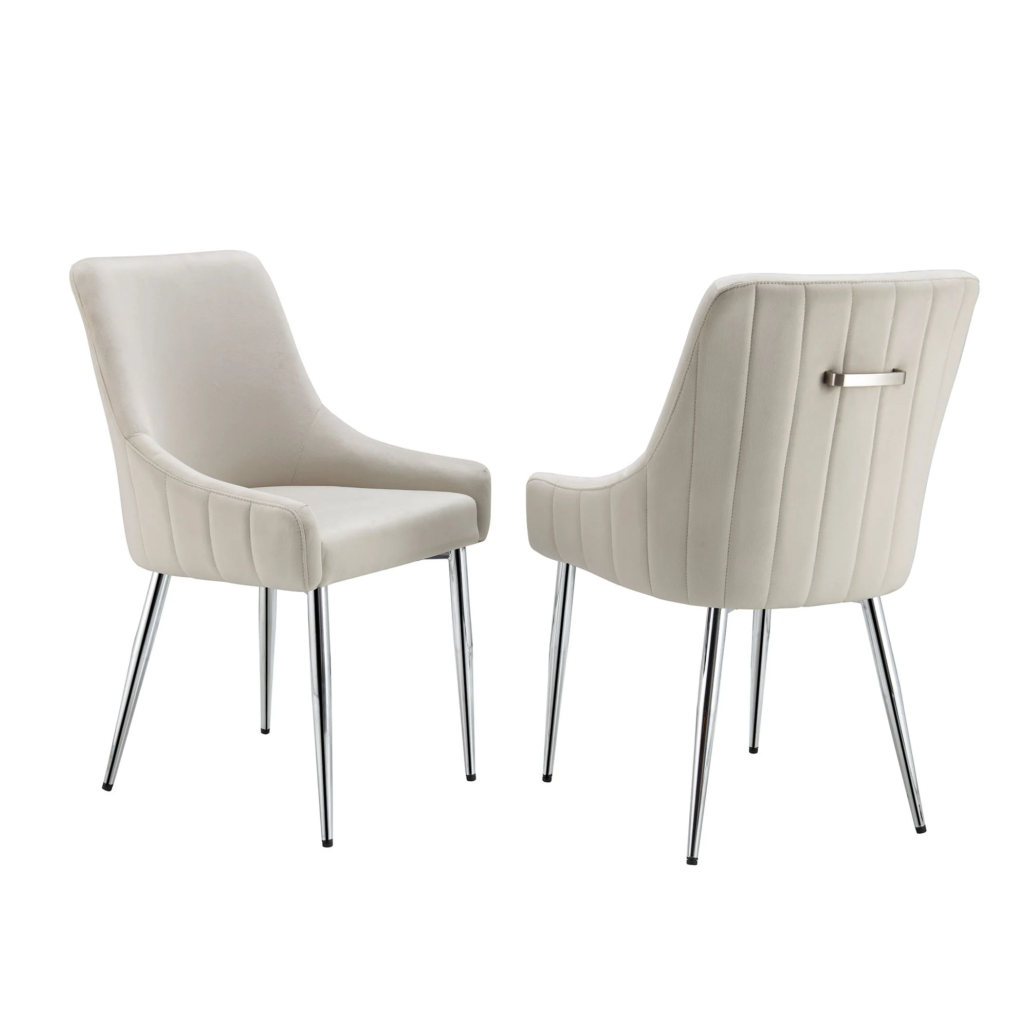 Garnet Set of 2 Champagne Velvet Upholstered Dining Chairs with Back Handle - Image 2