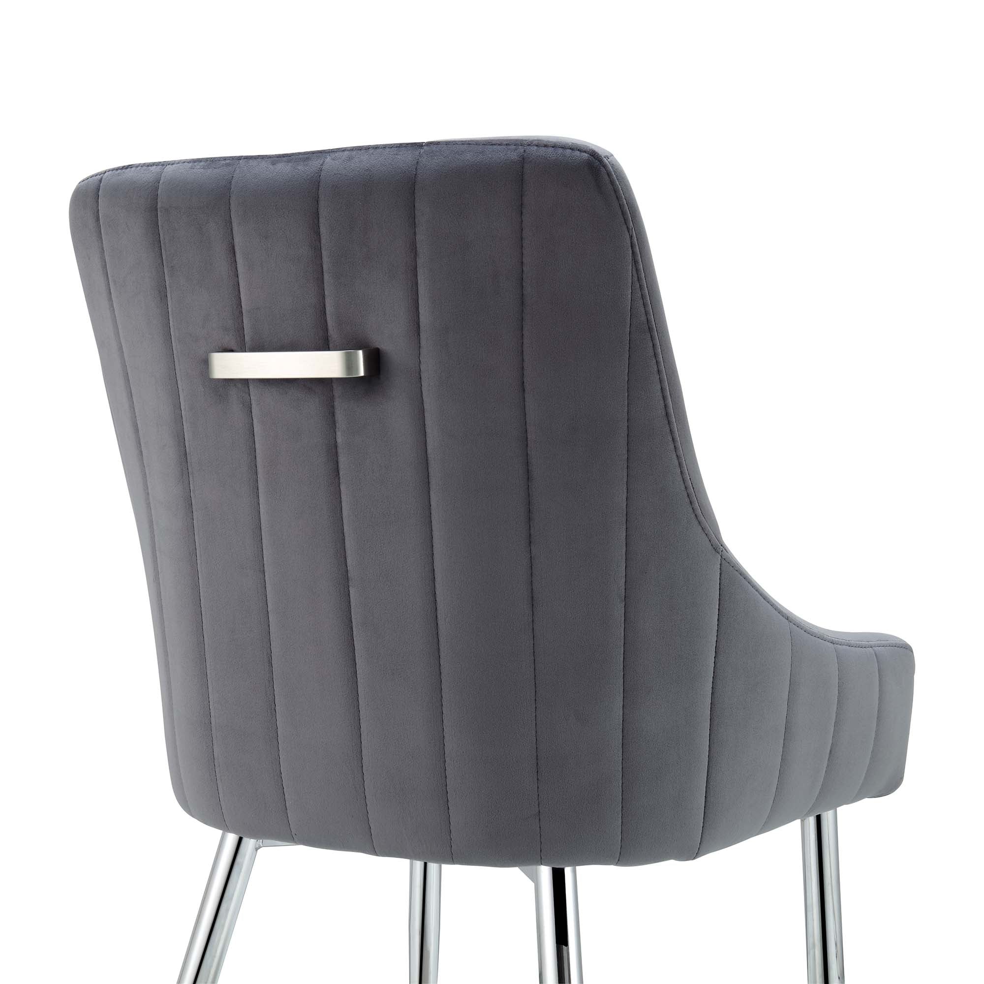Garnet Set of 2 Dark Grey Velvet Upholstered Dining Chairs with Back Handle - Image 10