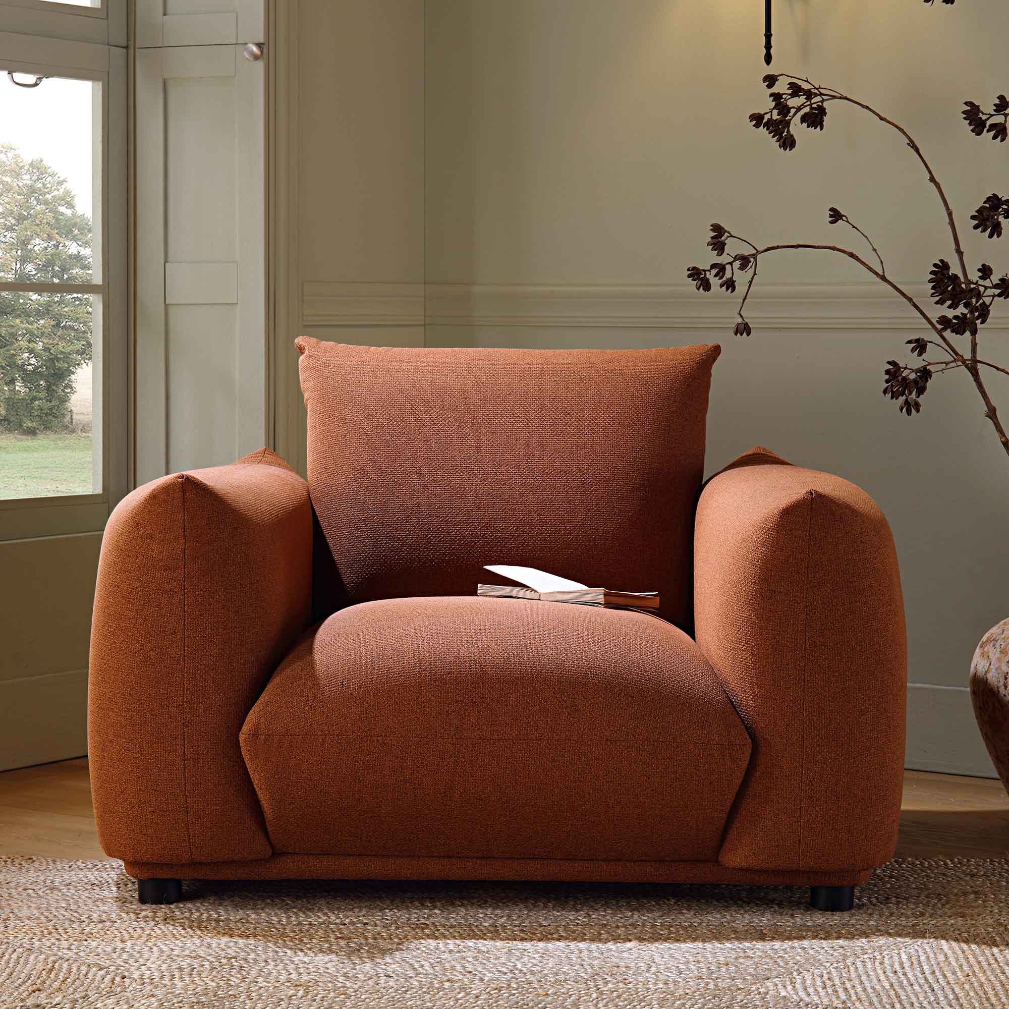 Gianni Armchair, Terracotta Fabric - Image 2