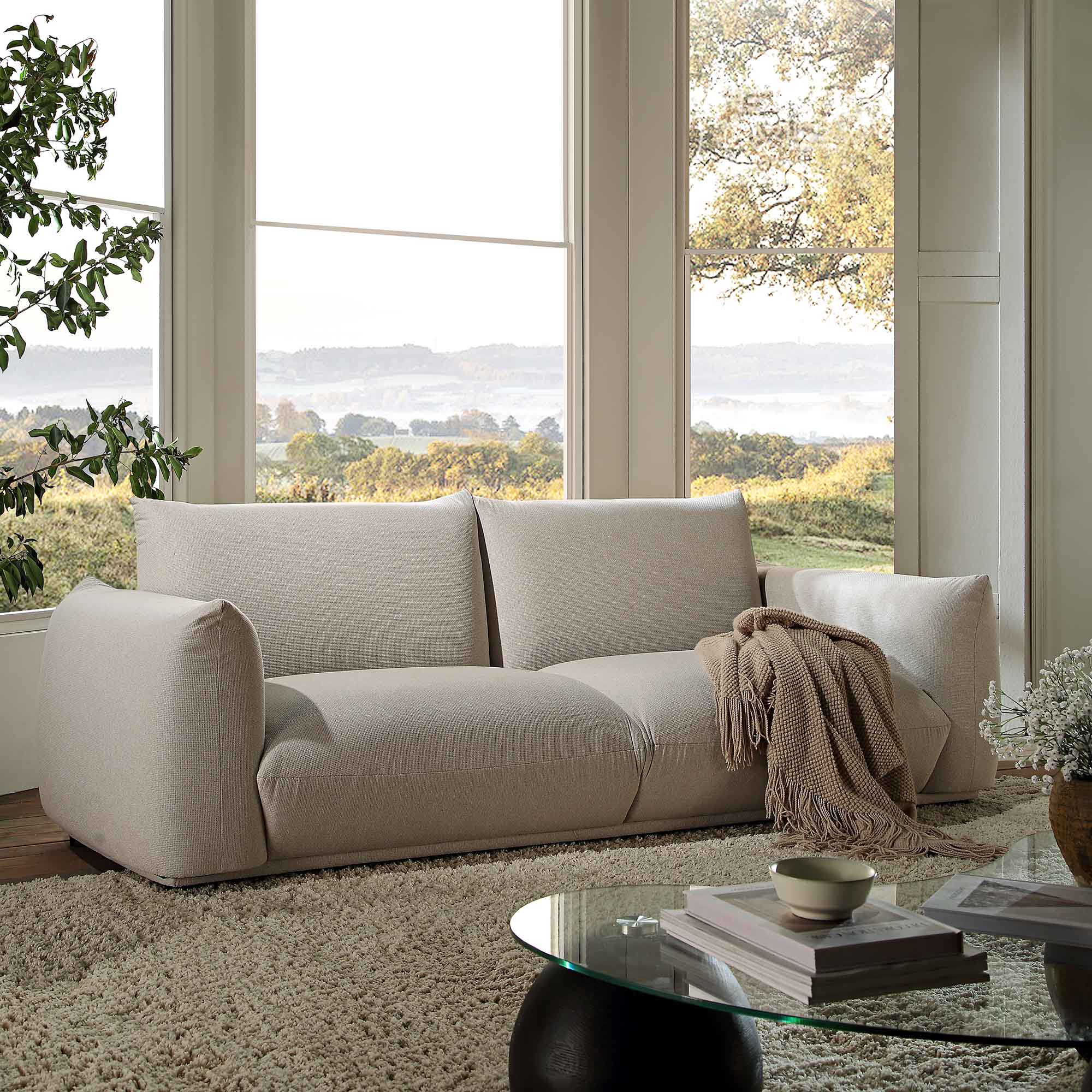 Gianni Three Seater Sofa, Beige Woven Fabric - Image 2