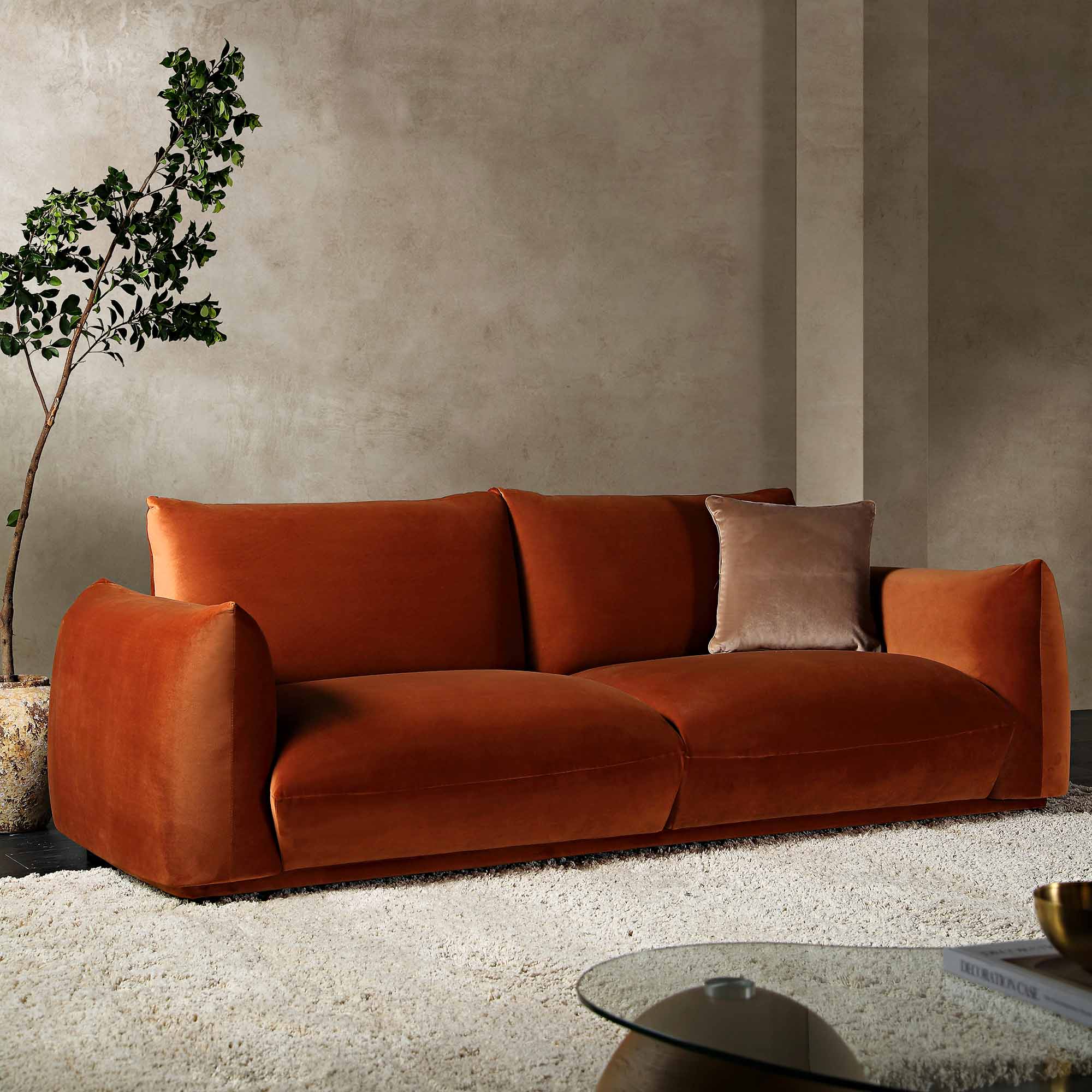 Gianni Three Seater Sofa, Rust Velvet - Image 2