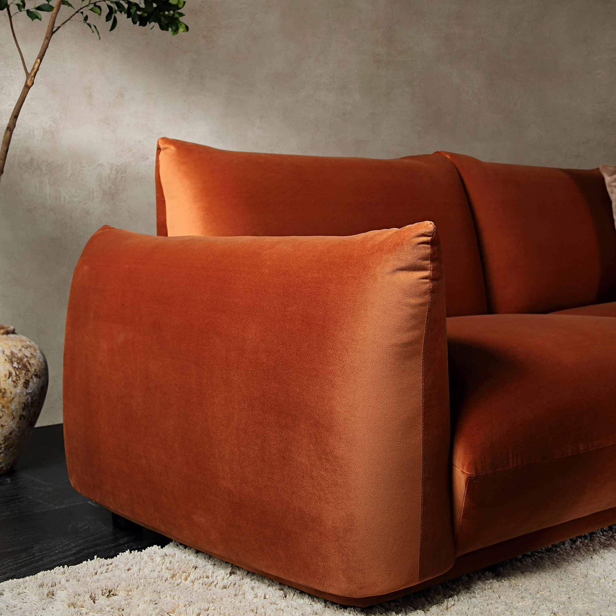 Gianni Three Seater Sofa, Rust Velvet - Image 4