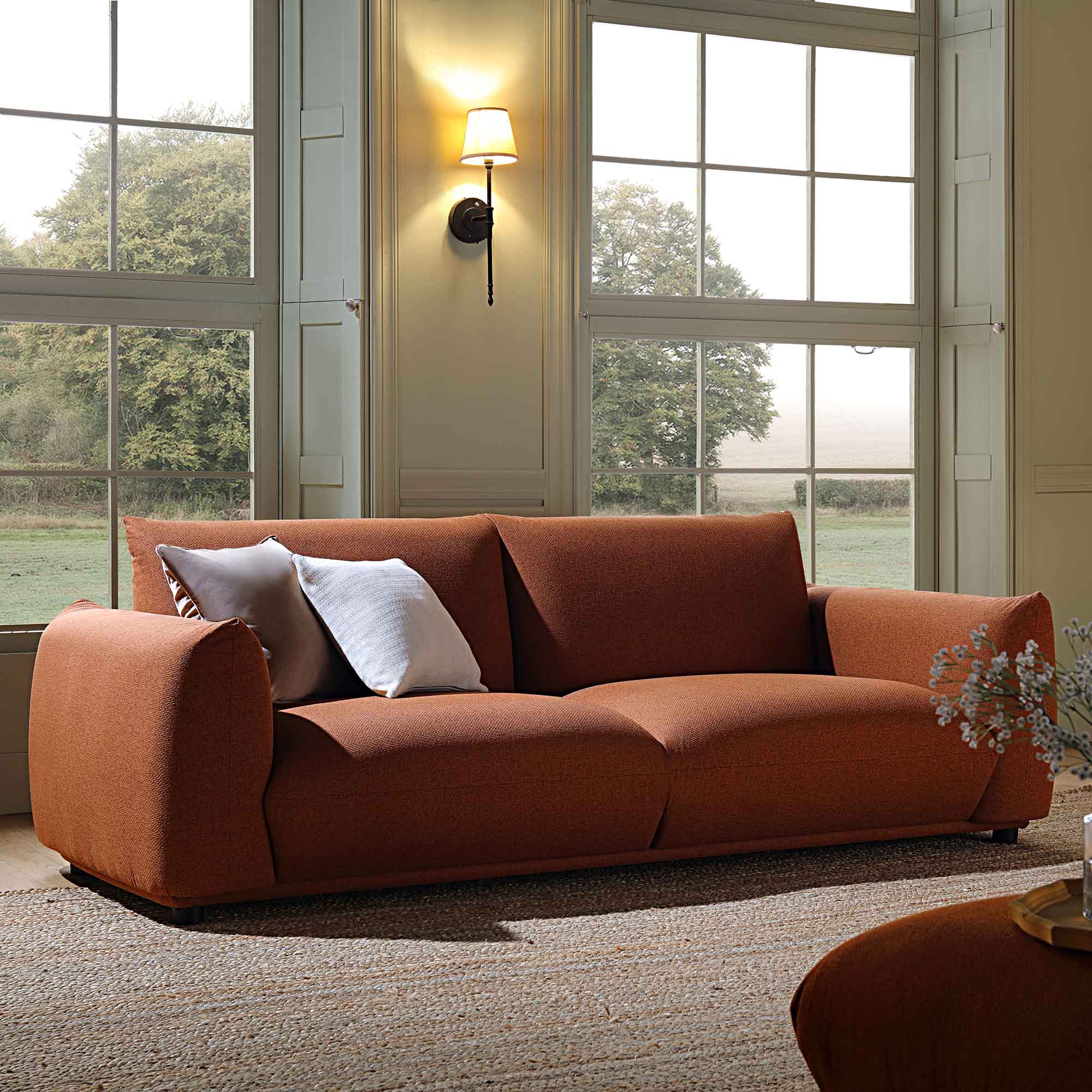 Gianni Three Seater Sofa, Terracotta Fabric - Image 2