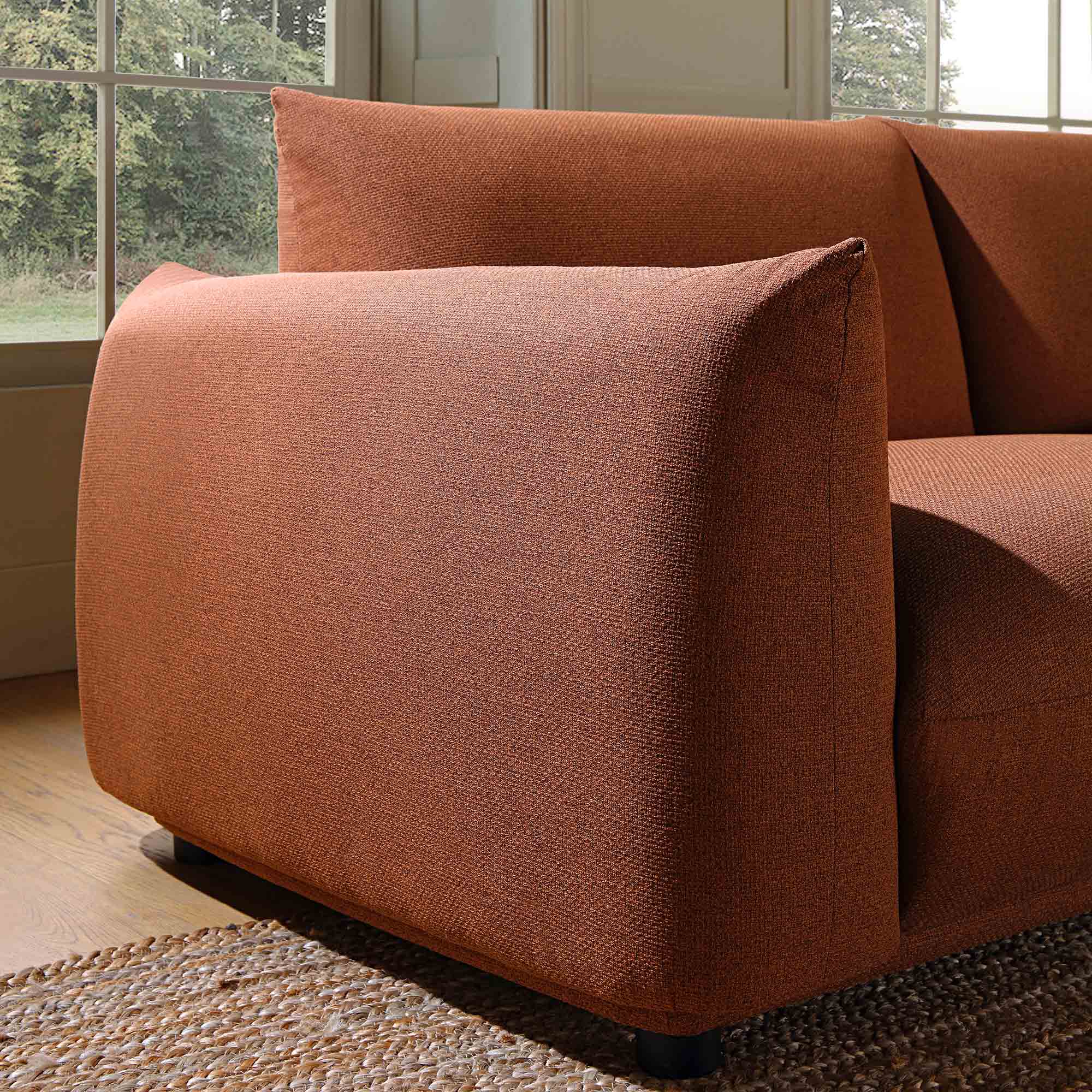 Gianni Three Seater Sofa, Terracotta Fabric - Image 3