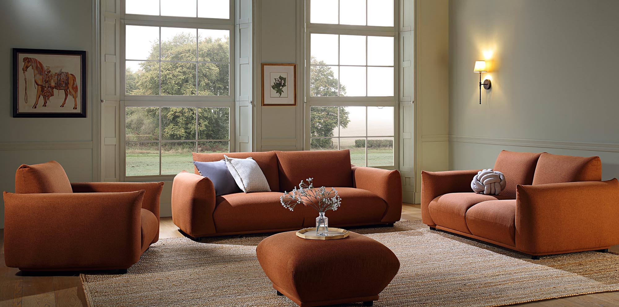 Gianni Three Seater Sofa, Terracotta Fabric - Image 4