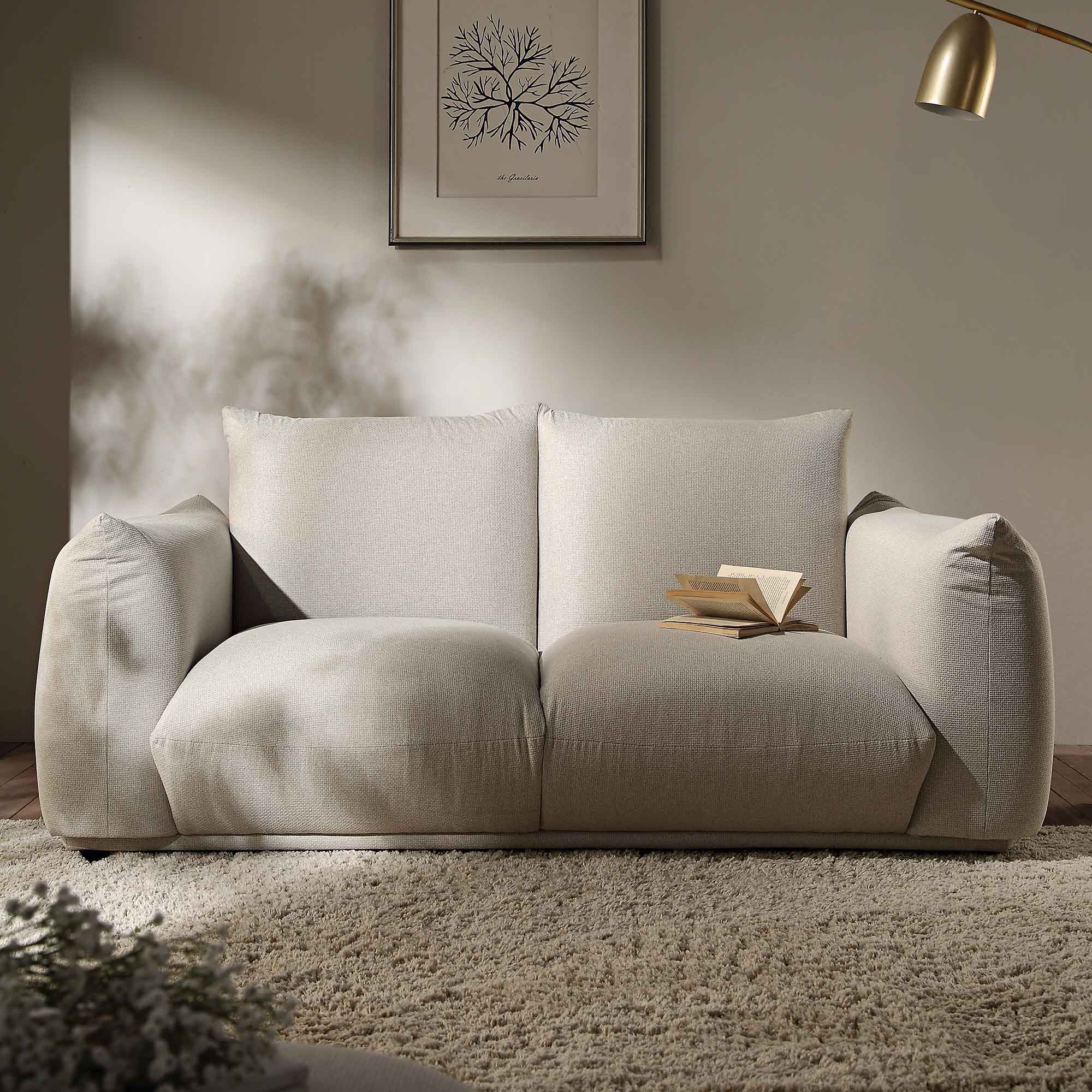 Gianni Two Seater Sofa, Beige Woven Fabric - Image 2