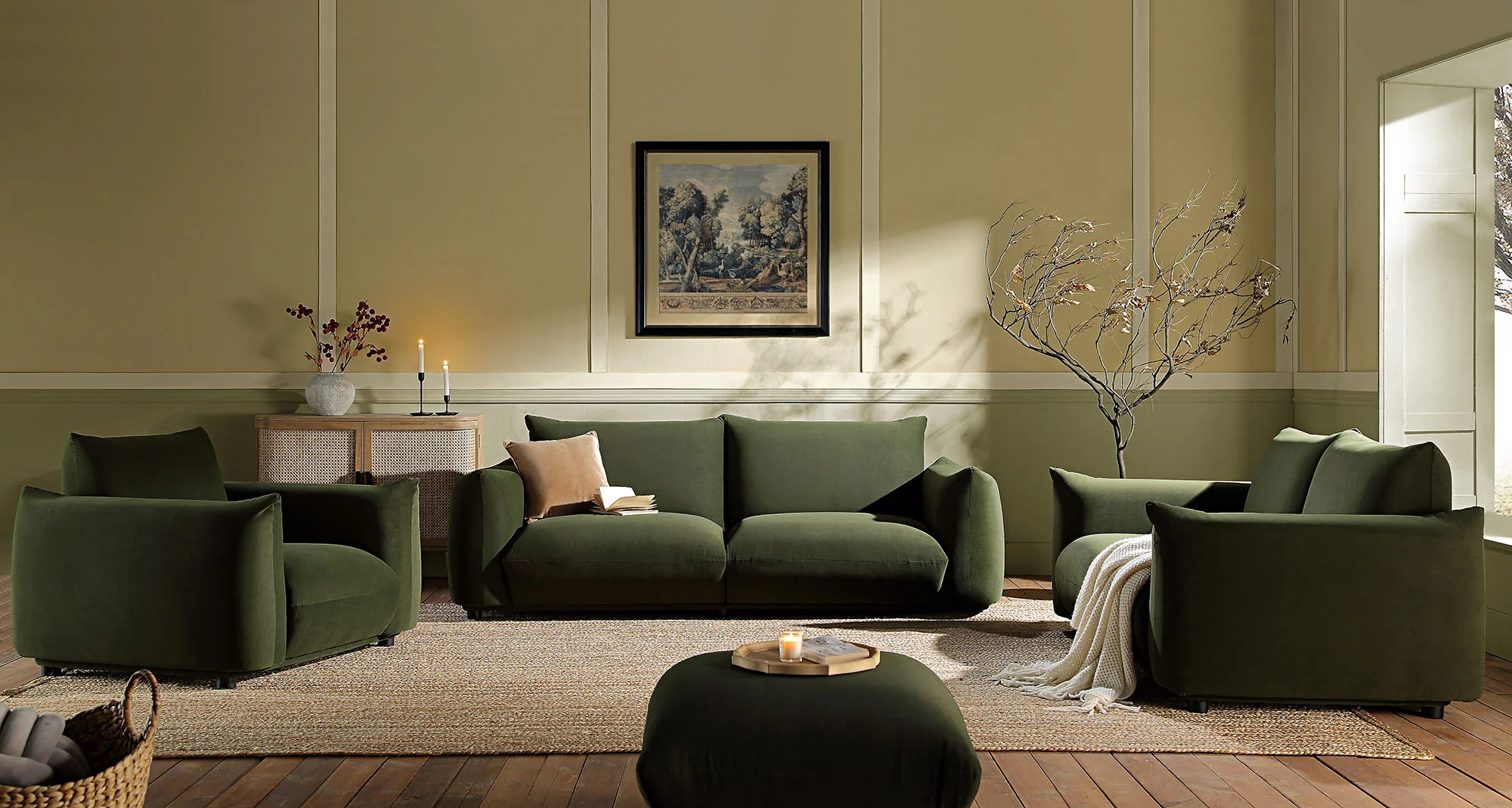 Gianni Two Seater Sofa, Moss Green Velvet - Image 4