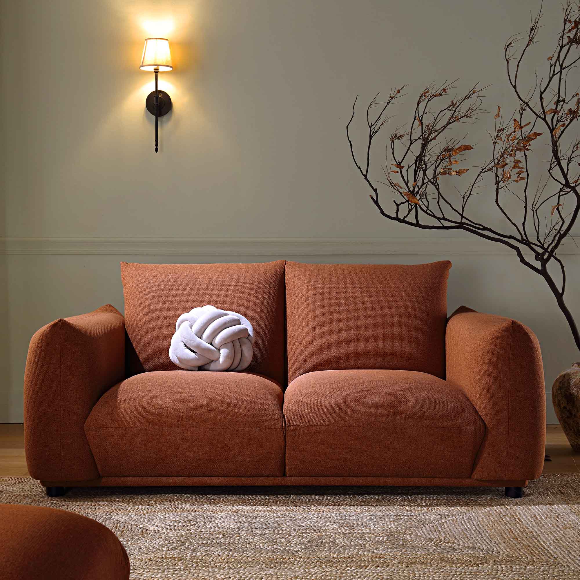Gianni Two Seater Sofa, Terracotta Fabric - Image 2