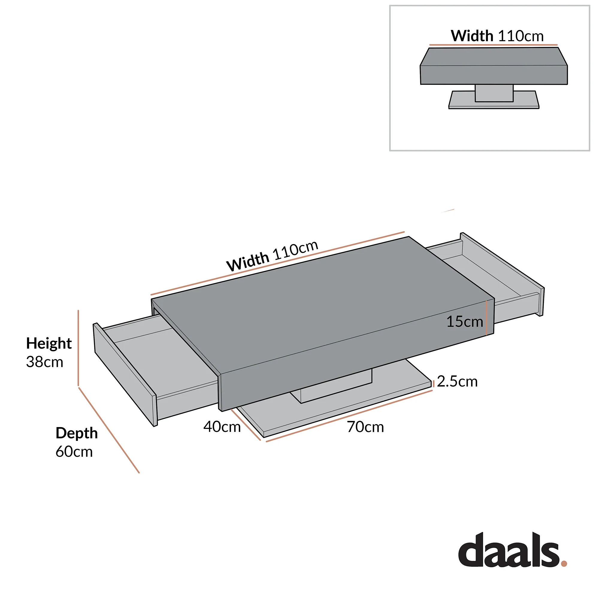 Goswell Concrete Effect Coffee Table with Double Drawers - Image 5
