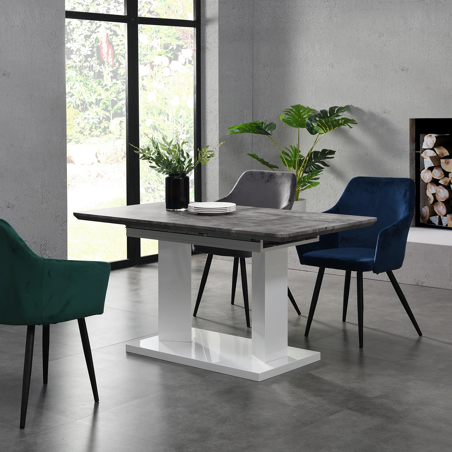 Goswell Concrete Effect Extending Dining Table 6 to 8 Seater - Image 2