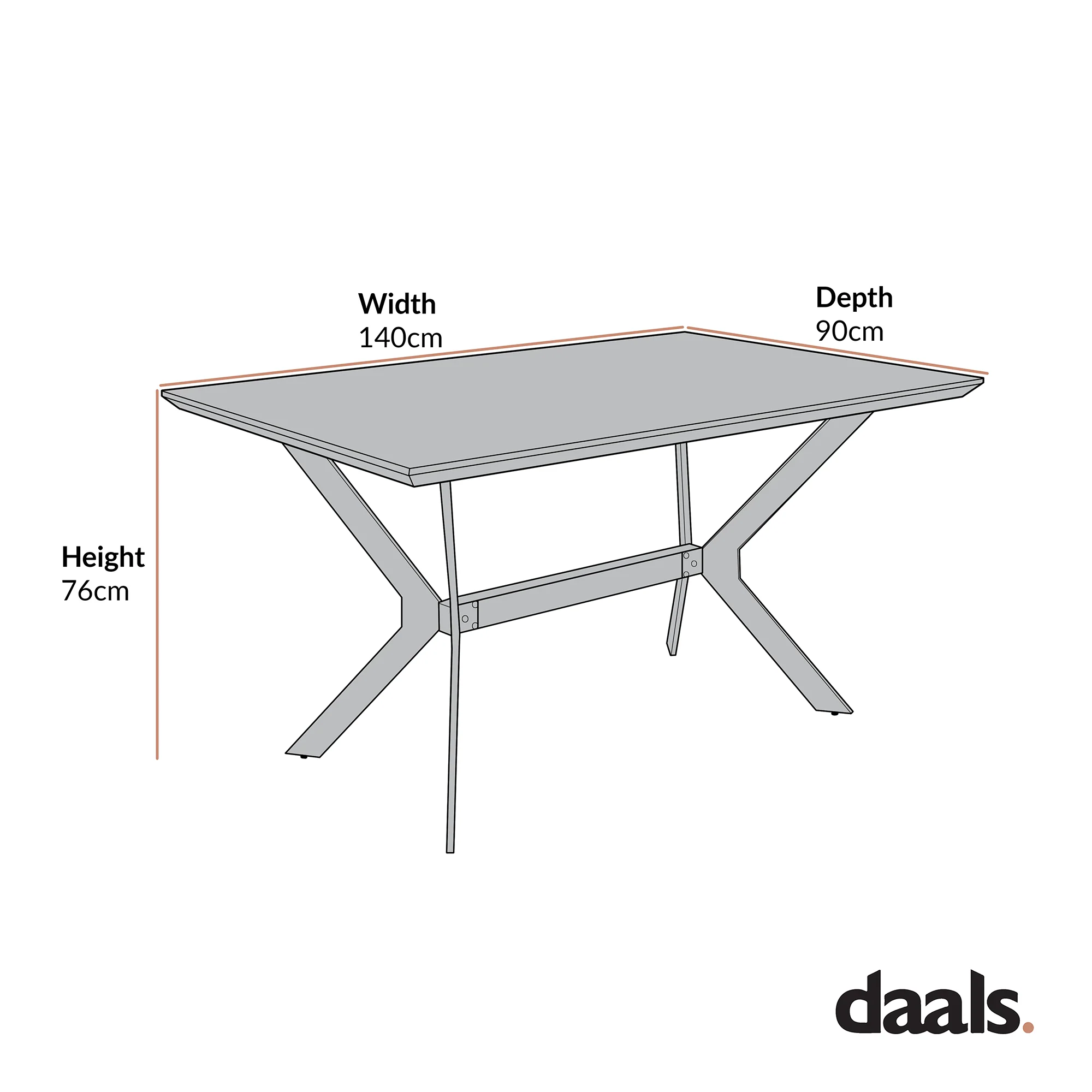 Granby Wotan Oak Effect 140cm Dining Table with Geometric Metal Legs - Image 5