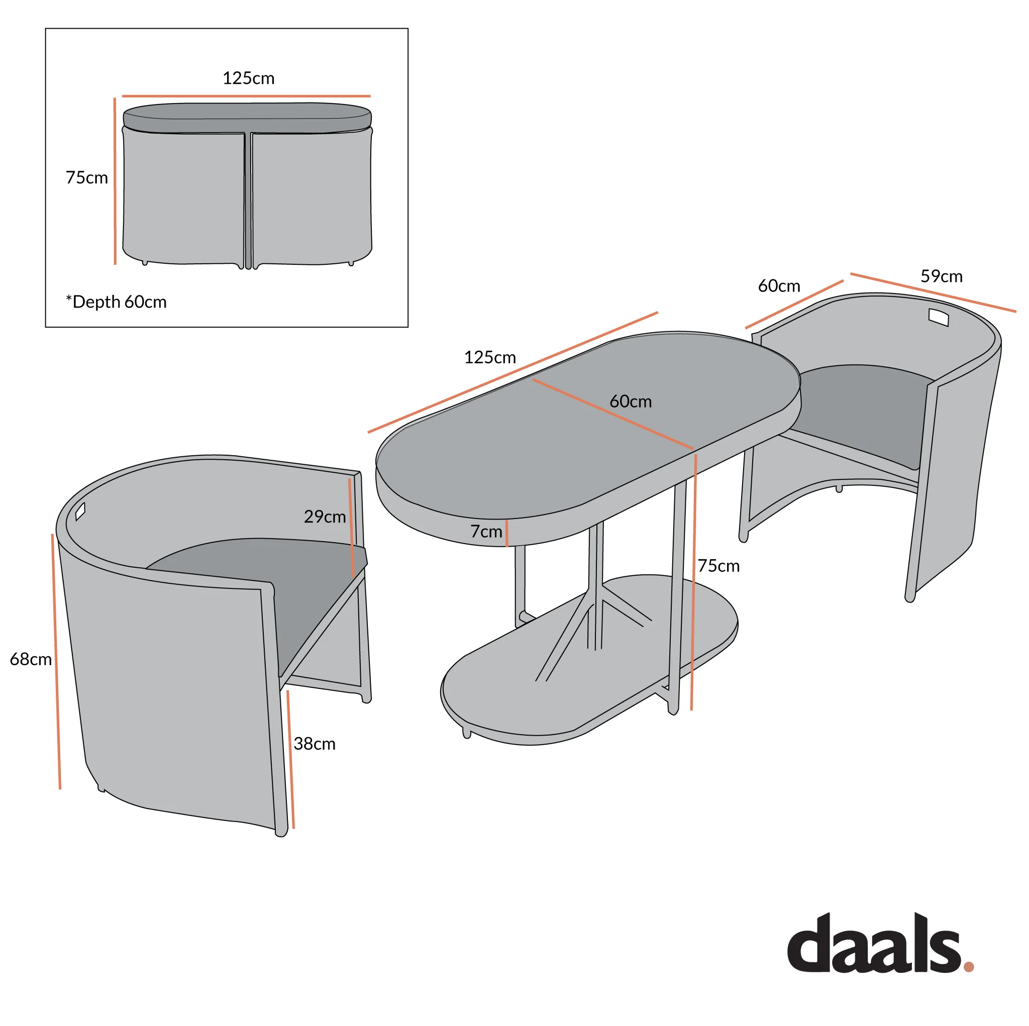 Granchester Rattan Balcony Bistro Set, Grey - Image 6