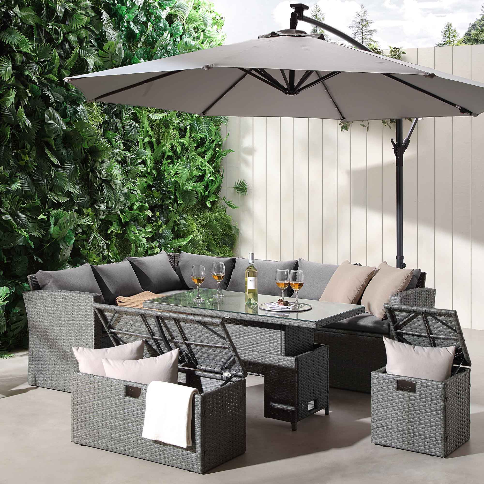 Granchester Rattan Rectangular Corner Dining Sofa Set with Rising Table, Grey - Image 2