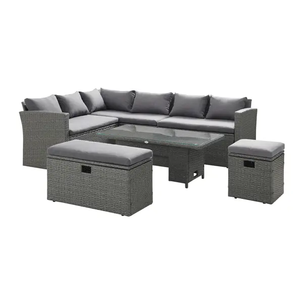 Granchester Rattan Rectangular Corner Dining Sofa Set with Rising Table, Grey - Image 6