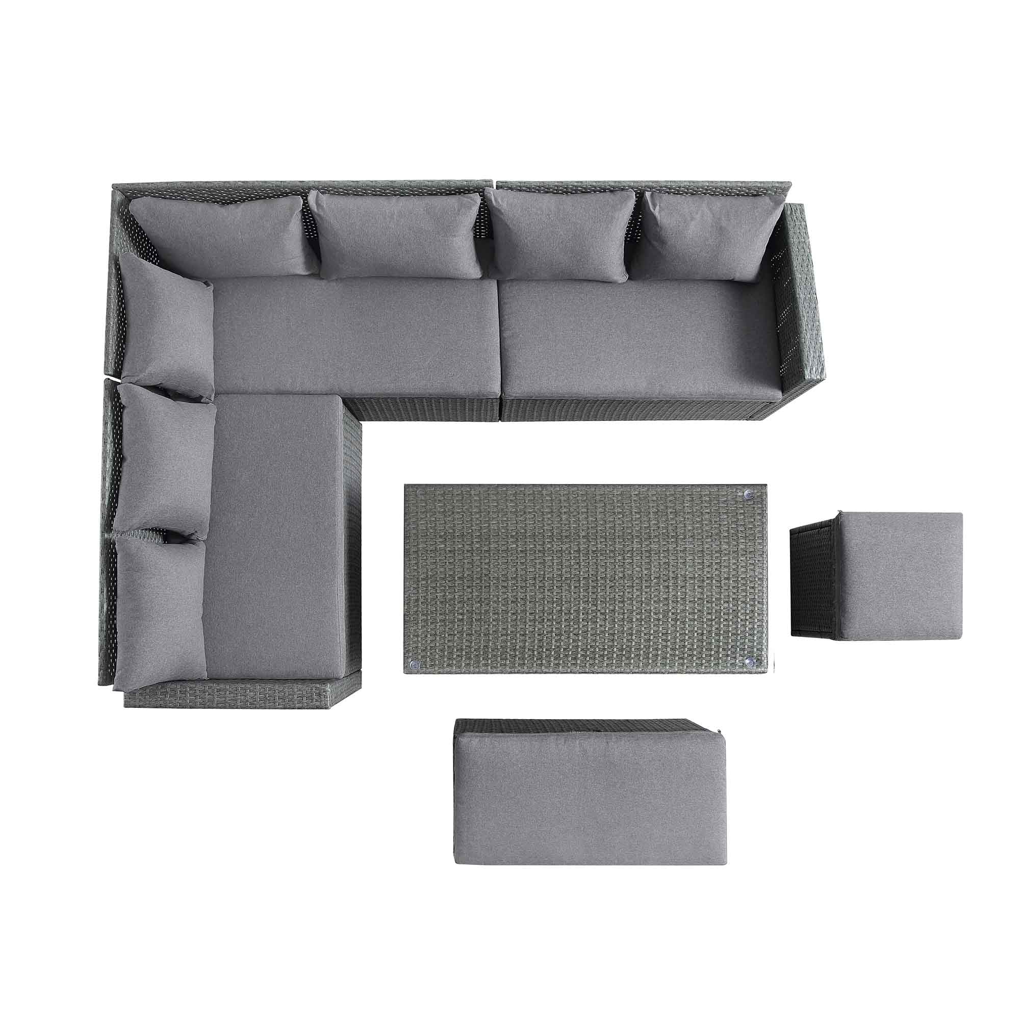 Granchester Rattan Rectangular Corner Dining Sofa Set with Rising Table, Grey - Image 7